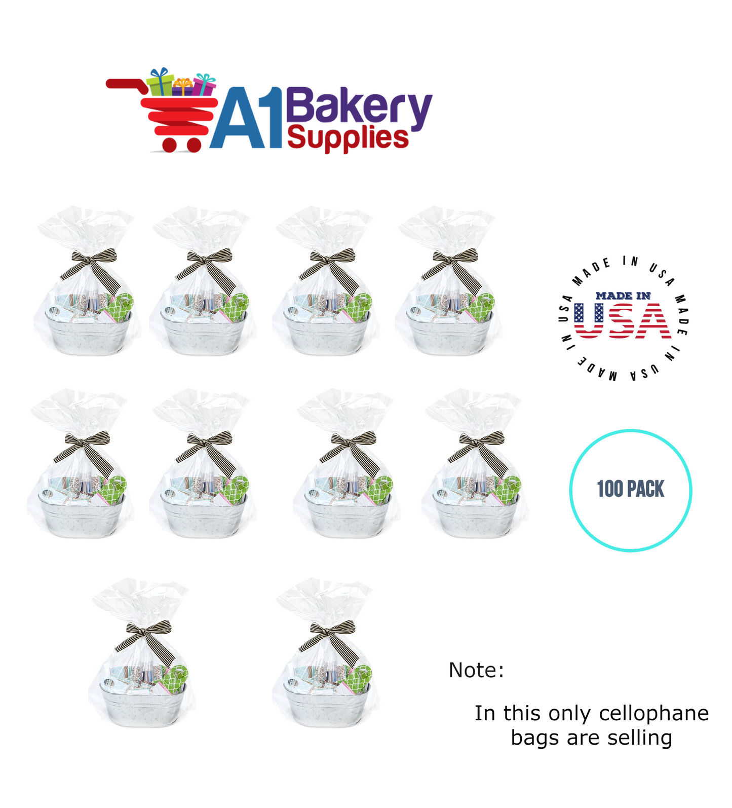 Round Bottom Basket Size 1.2 MIL BOPP Sealable Cellophane Gift Bags Bags for Gift Packing 14 x 24 Inch, 100 Pack