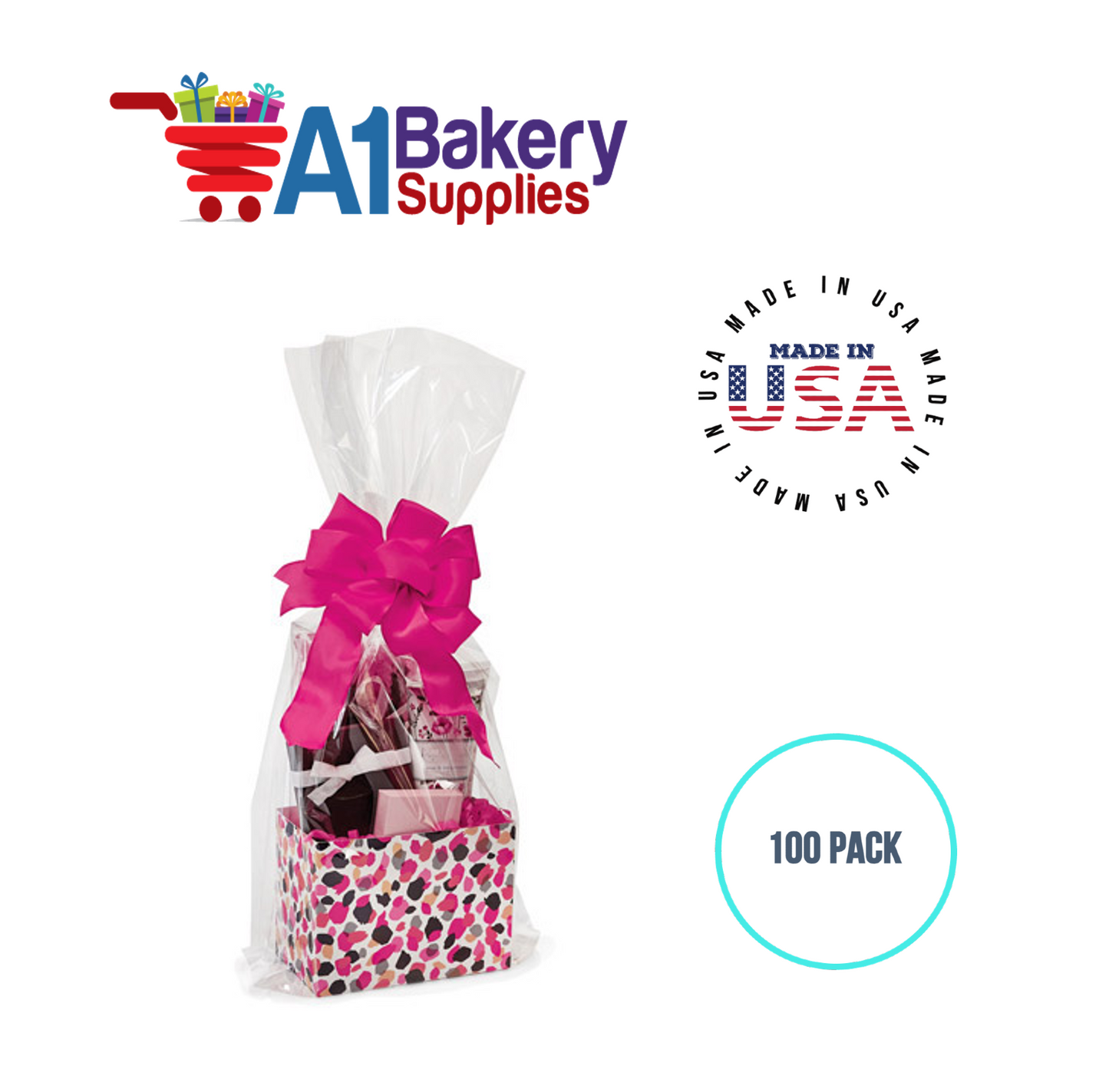 Gusset Basket Size 1.2 MIL BOPP Sealable Cellophane Gift Bags Bags for Gift Packing 4  x 4 x 17 Inch, 100 Pack