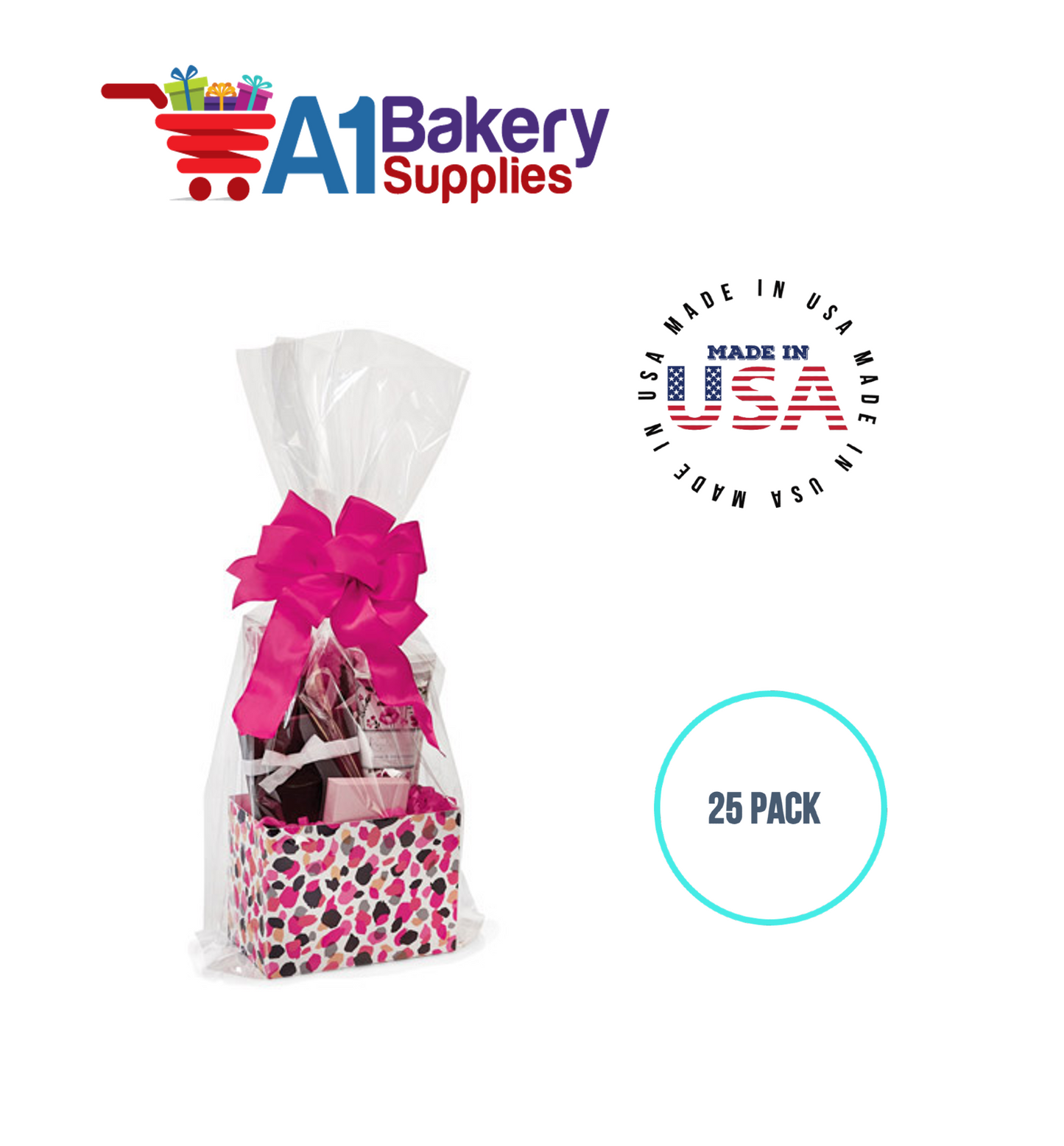 Gusset Basket Size 1.2 MIL BOPP Sealable Cellophane Gift Bags Bags for Gift Packing 4  x 2.5 x 17 Inch, 25 Pack