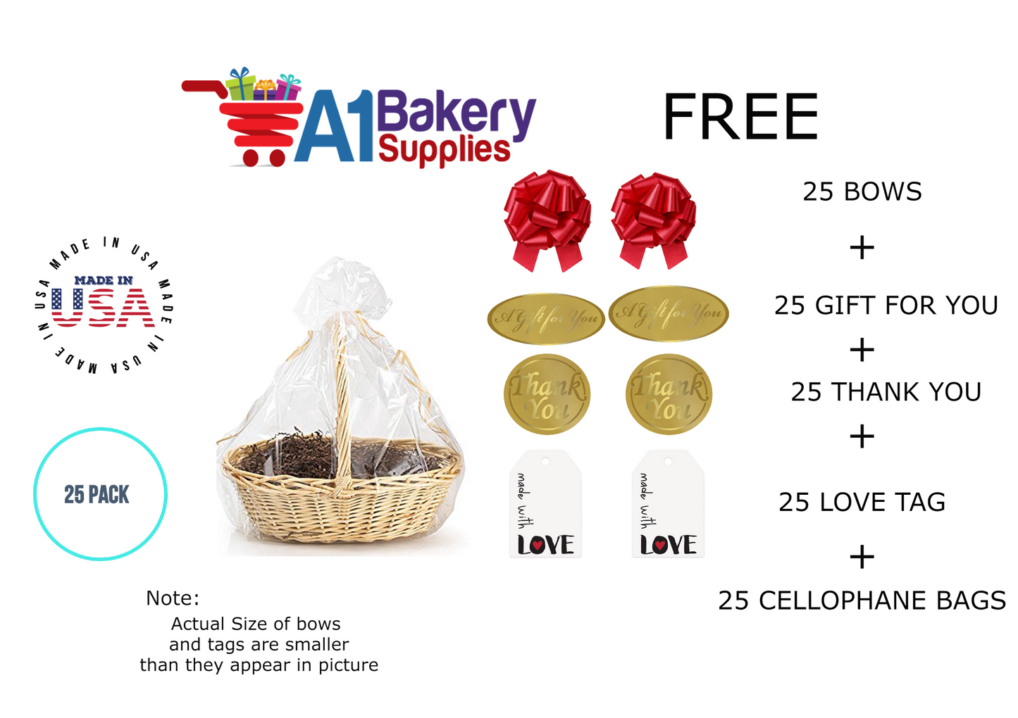 BOPP Sealable Cellophane Bags and Clear Gift Basket Wrap Packaging, 27 in x 35 in, Clear Cello Wrapping for Baby Shower, Wedding Party, or Event Giveaways, 25 Pack