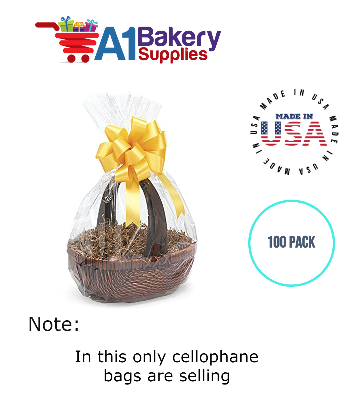 Round Bottom Basket Size 1.2 MIL BOPP Sealable Cellophane Gift Bags Bags for Gift Packing 18 x 24 Inch, 100 Pack