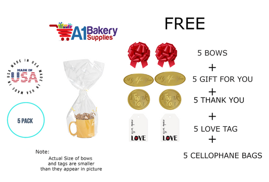 BOPP Sealable Cellophane Bags and Clear Gift Basket Wrap Packaging, 9 in x 20 in, Clear Cello Wrapping for Baby Shower, Wedding Party, or Event Giveaways, 5 Pack