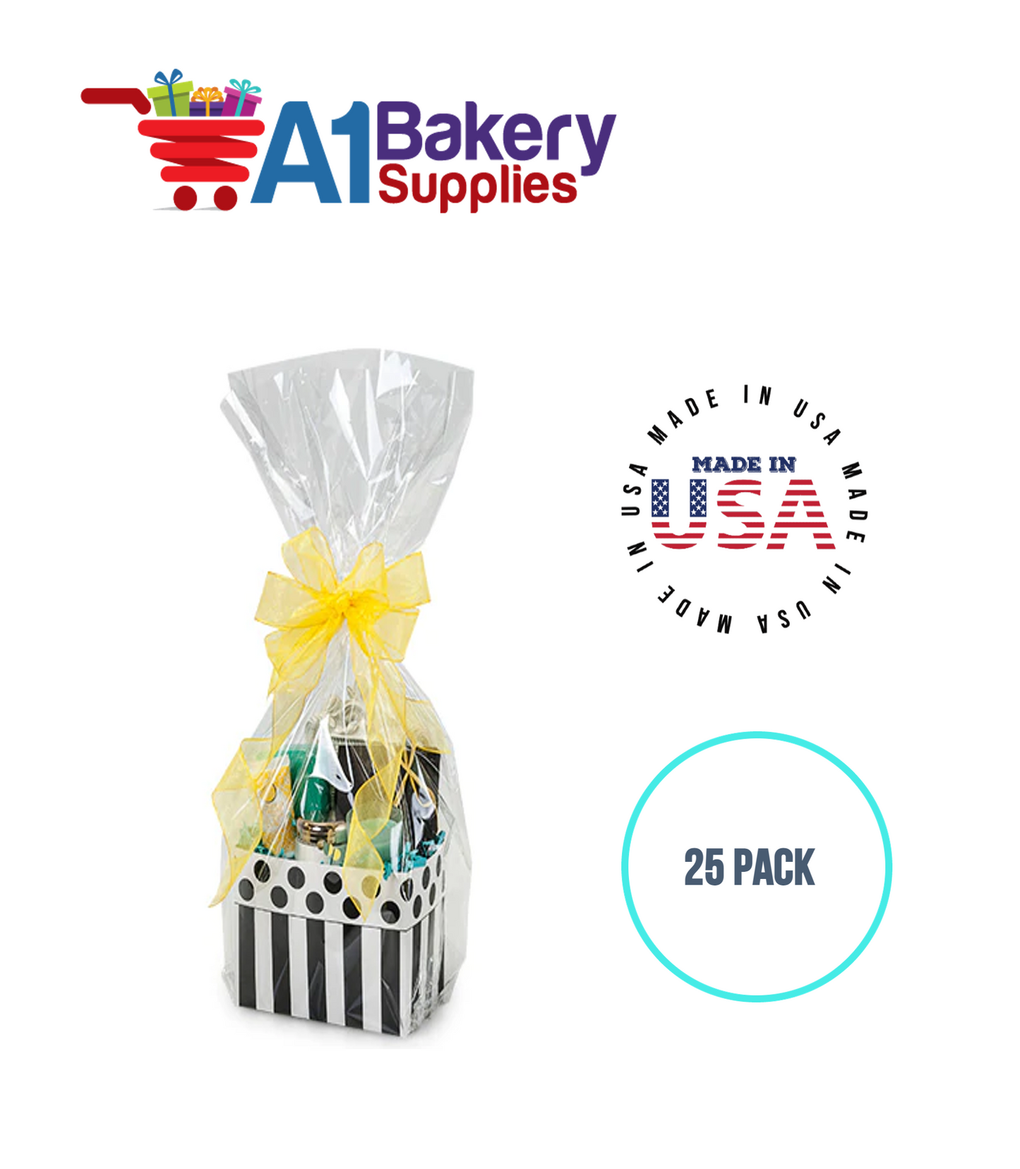 Gusset Basket Size 1.2 MIL BOPP Sealable Cellophane Gift Bags Bags for Gift Packing 4  x 2.5 x 9 Inch, 25 Pack