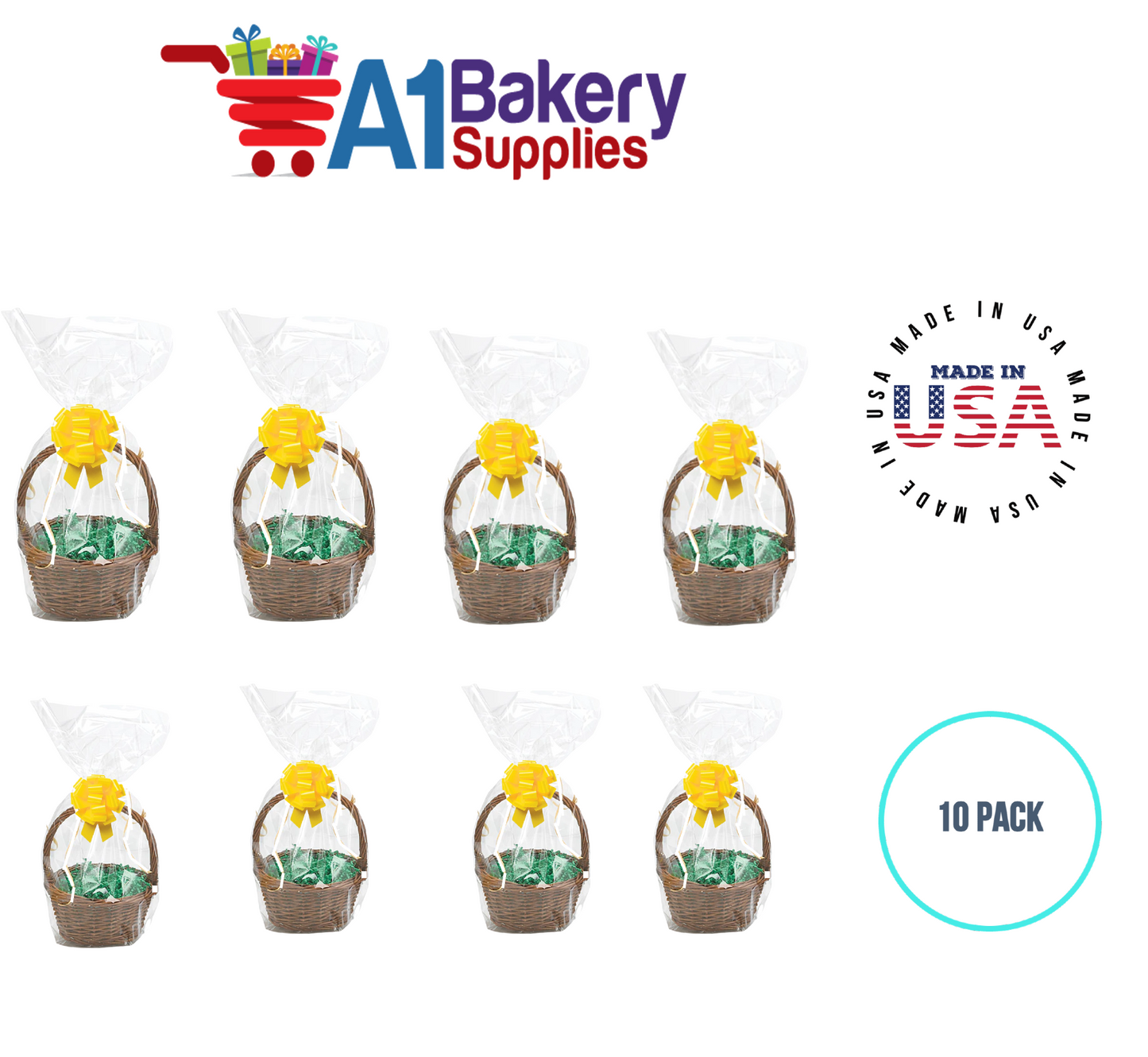 BOPP Sealable Cellophane Bags and Clear Gift Basket Wrap Packaging, 12 in x 24 in, Clear Cello Wrapping for Baby Shower, Wedding Party, or Event Giveaways, 10 Pack