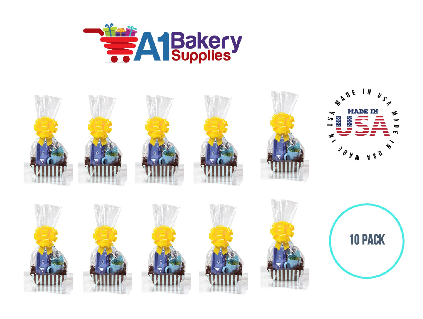 BOPP Sealable Cellophane Bags and Clear Gift Basket Wrap Packaging, 16 in x 24 in, Clear Cello Wrapping for Baby Shower, Wedding Party, or Event Giveaways, 10 Pack