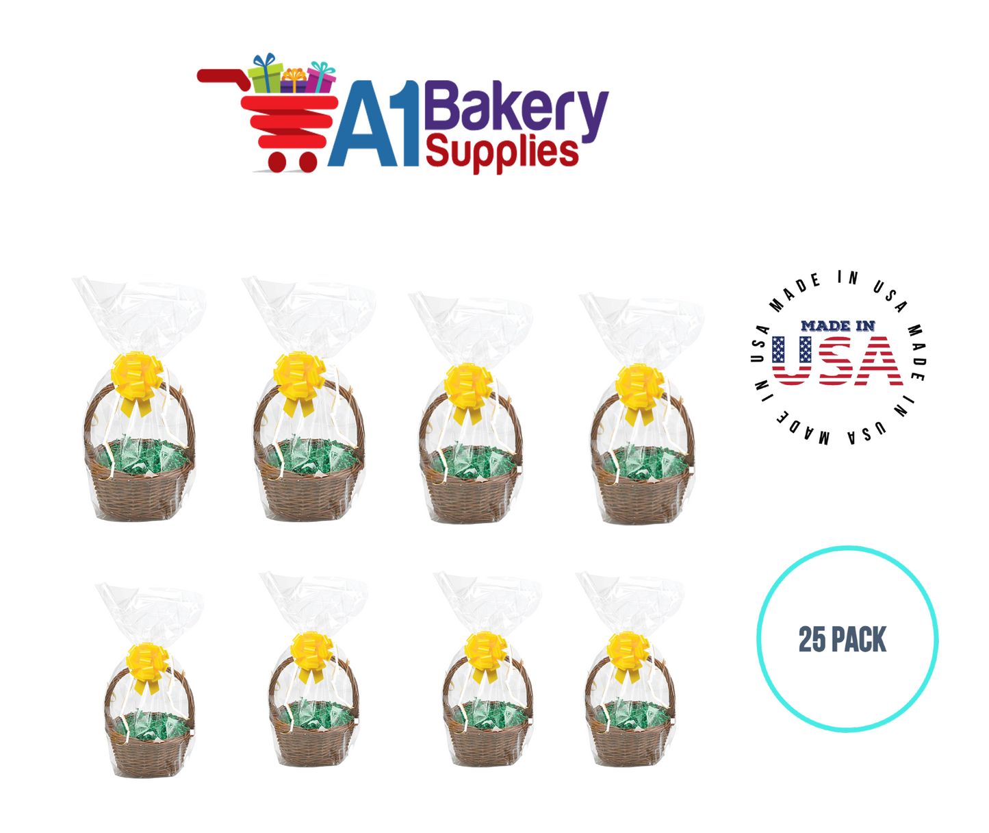 BOPP Sealable Cellophane Bags and Clear Gift Basket Wrap Packaging, 12 in x 24 in, Clear Cello Wrapping for Baby Shower, Wedding Party, or Event Giveaways, 25 Pack