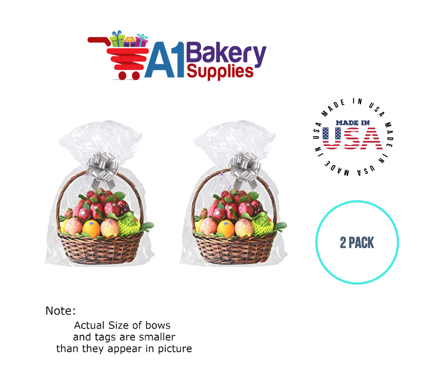 BOPP Sealable Cellophane Bags and Clear Gift Basket Wrap Packaging, 20 in x 30 in, Clear Cello Wrapping for Baby Shower, Wedding Party, or Event Giveaways, 2 Pack