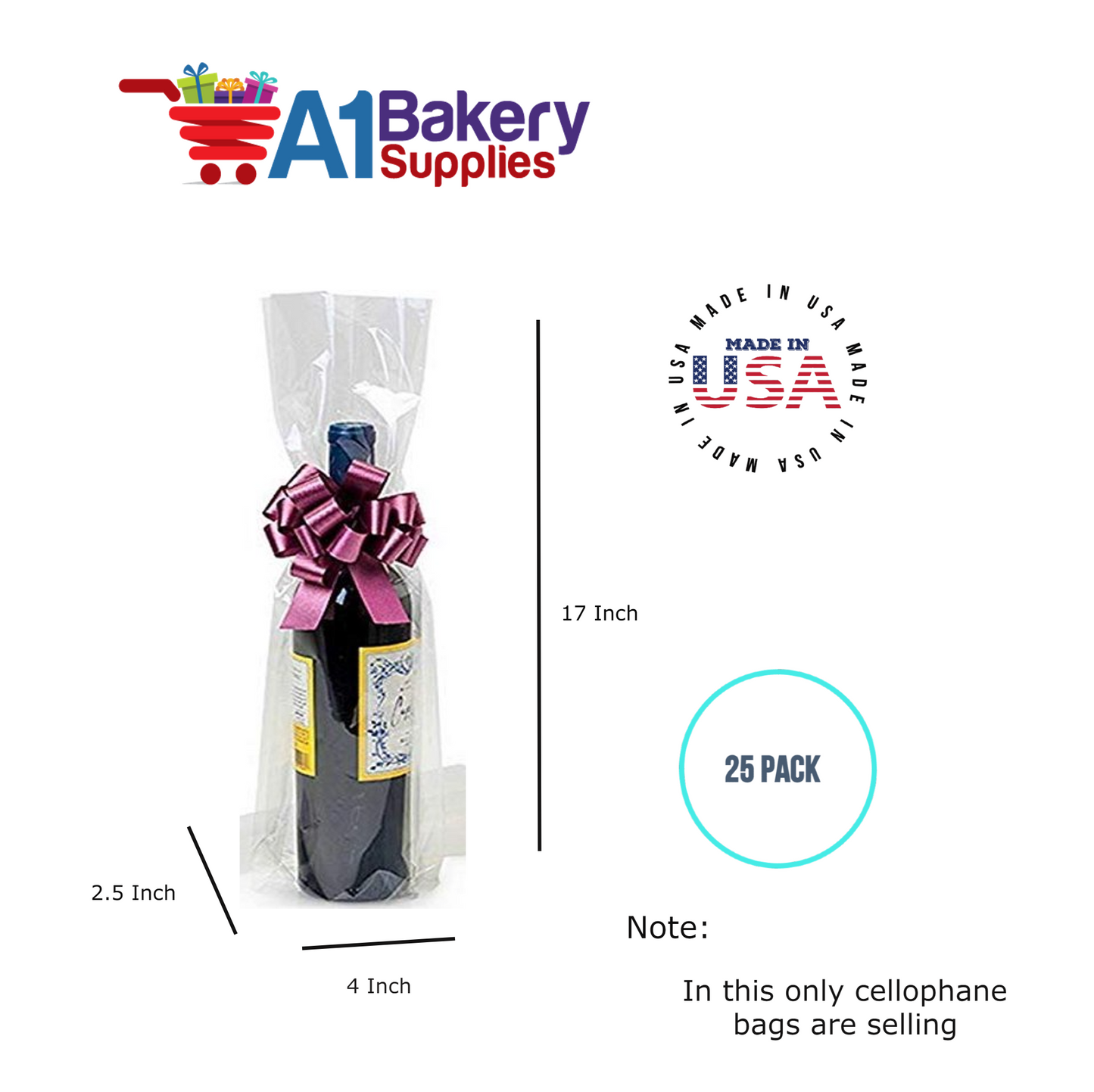 Gusset Basket Size 1.2 MIL BOPP Sealable Cellophane Gift Bags Bags for Gift Packing 4  x 2.5 x 17 Inch, 25 Pack