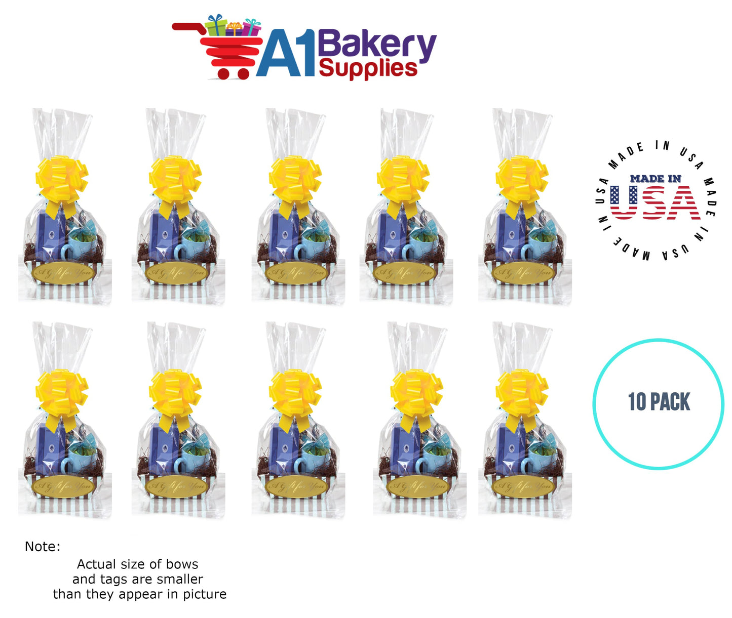 BOPP Sealable Cellophane Bags and Clear Gift Basket Wrap Packaging, 16 in x 24 in, Clear Cello Wrapping for Baby Shower, Wedding Party, or Event Giveaways, 10 Pack