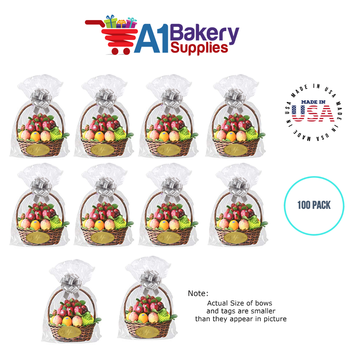 BOPP Sealable Cellophane Bags and Clear Gift Basket Wrap Packaging, 20 in x 30 in, Clear Cello Wrapping for Baby Shower, Wedding Party, or Event Giveaways, 100 Pack