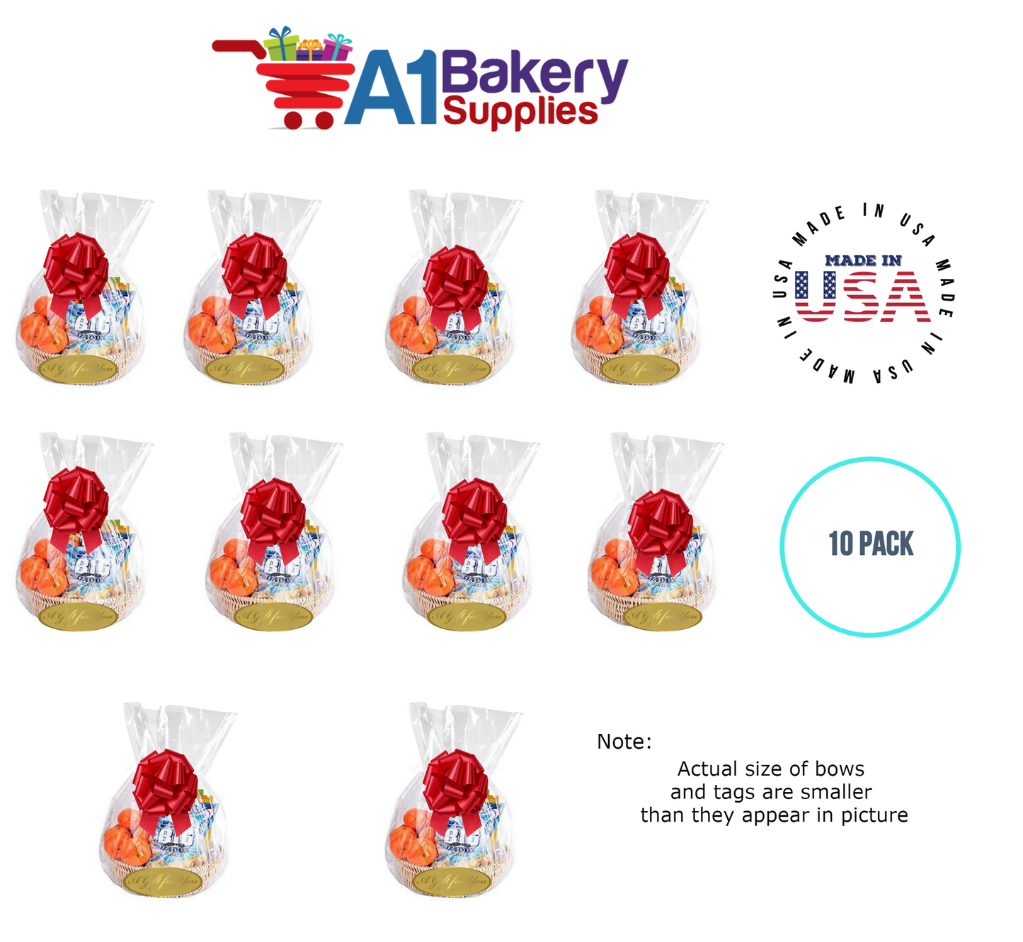 BOPP Sealable Cellophane Bags and Clear Gift Basket Wrap Packaging, 18 in x 30 in, Clear Cello Wrapping for Baby Shower, Wedding Party, or Event Giveaways, 10 Pack