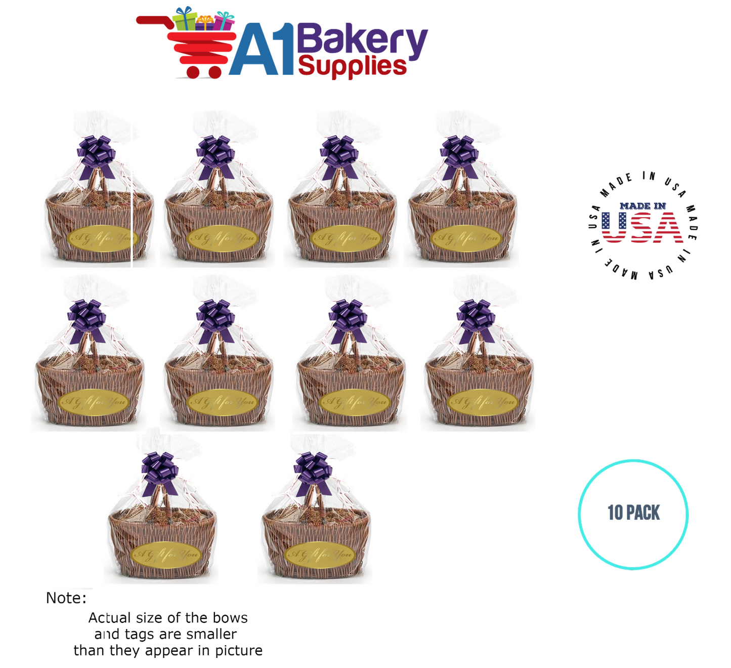 BOPP Sealable Cellophane Bags and Clear Gift Basket Wrap Packaging, 30 in x 40 in, Clear Cello Wrapping for Baby Shower, Wedding Party, or Event Giveaways, 10 Pack