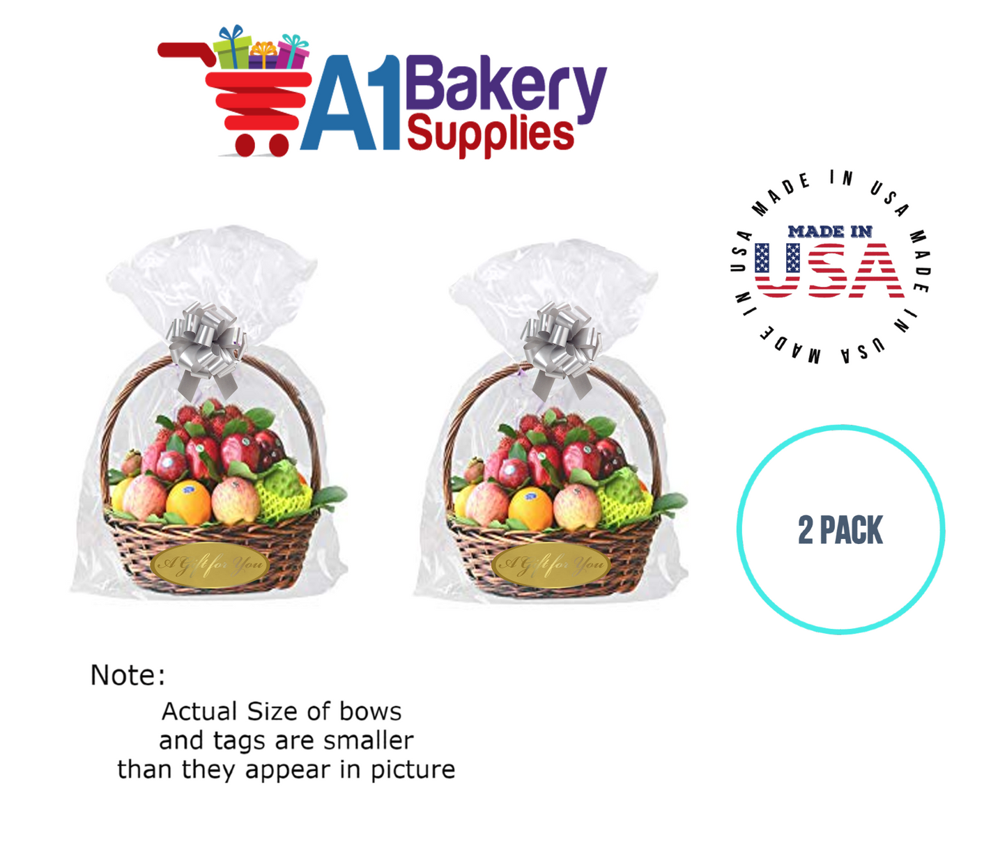 BOPP Sealable Cellophane Bags and Clear Gift Basket Wrap Packaging, 20 in x 30 in, Clear Cello Wrapping for Baby Shower, Wedding Party, or Event Giveaways, 2 Pack