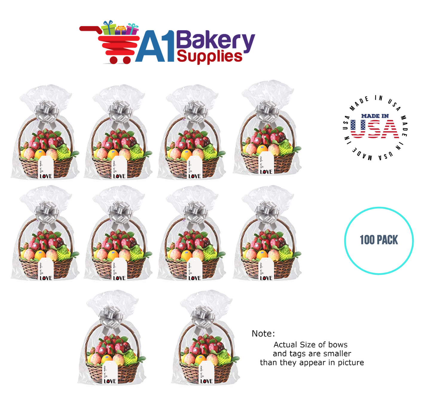 BOPP Sealable Cellophane Bags and Clear Gift Basket Wrap Packaging, 20 in x 30 in, Clear Cello Wrapping for Baby Shower, Wedding Party, or Event Giveaways, 100 Pack