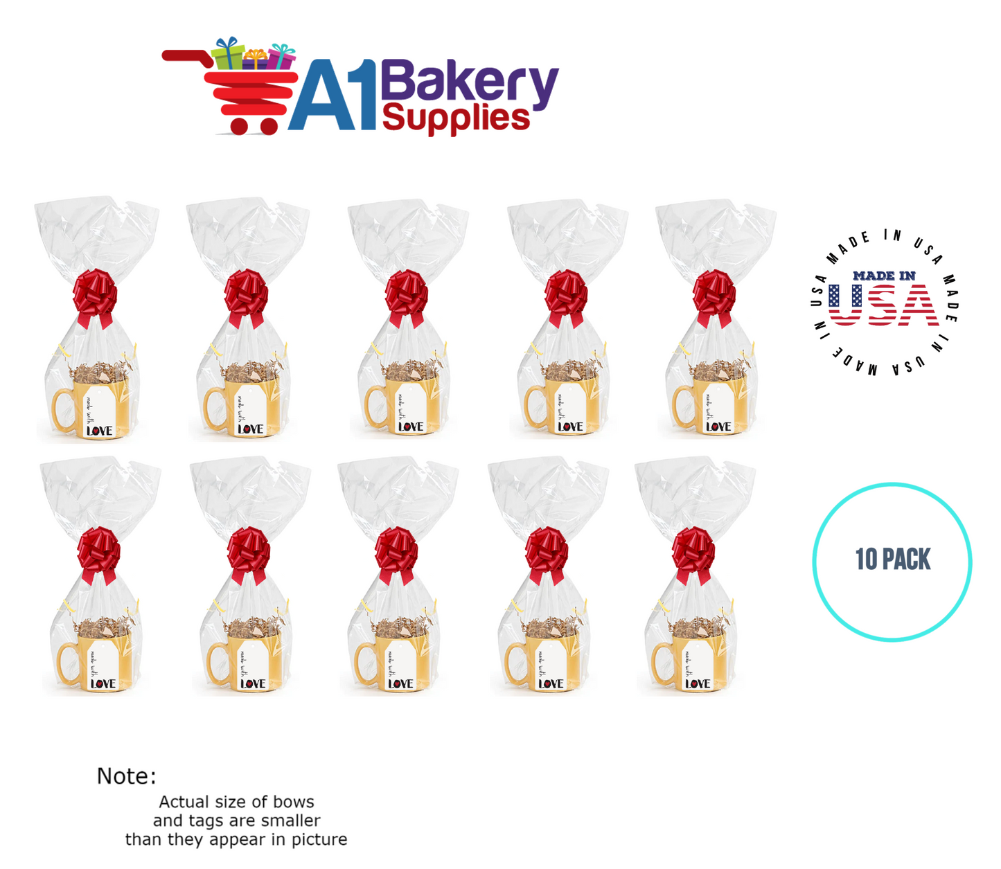 BOPP Sealable Cellophane Bags and Clear Gift Basket Wrap Packaging, 9 in x 20 in, Clear Cello Wrapping for Baby Shower, Wedding Party, or Event Giveaways, 10 Pack