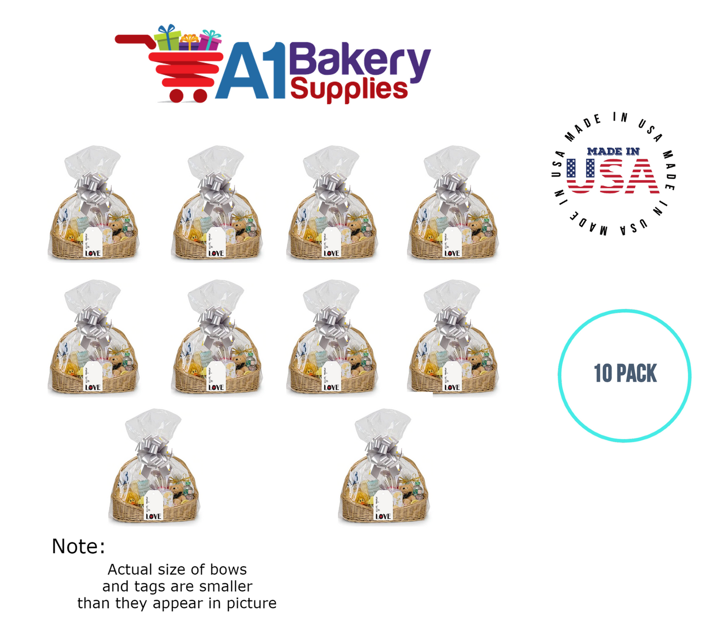 BOPP Sealable Cellophane Bags and Clear Gift Basket Wrap Packaging, 24 in x 30 in, Clear Cello Wrapping for Baby Shower, Wedding Party, or Event Giveaways, 10 Pack