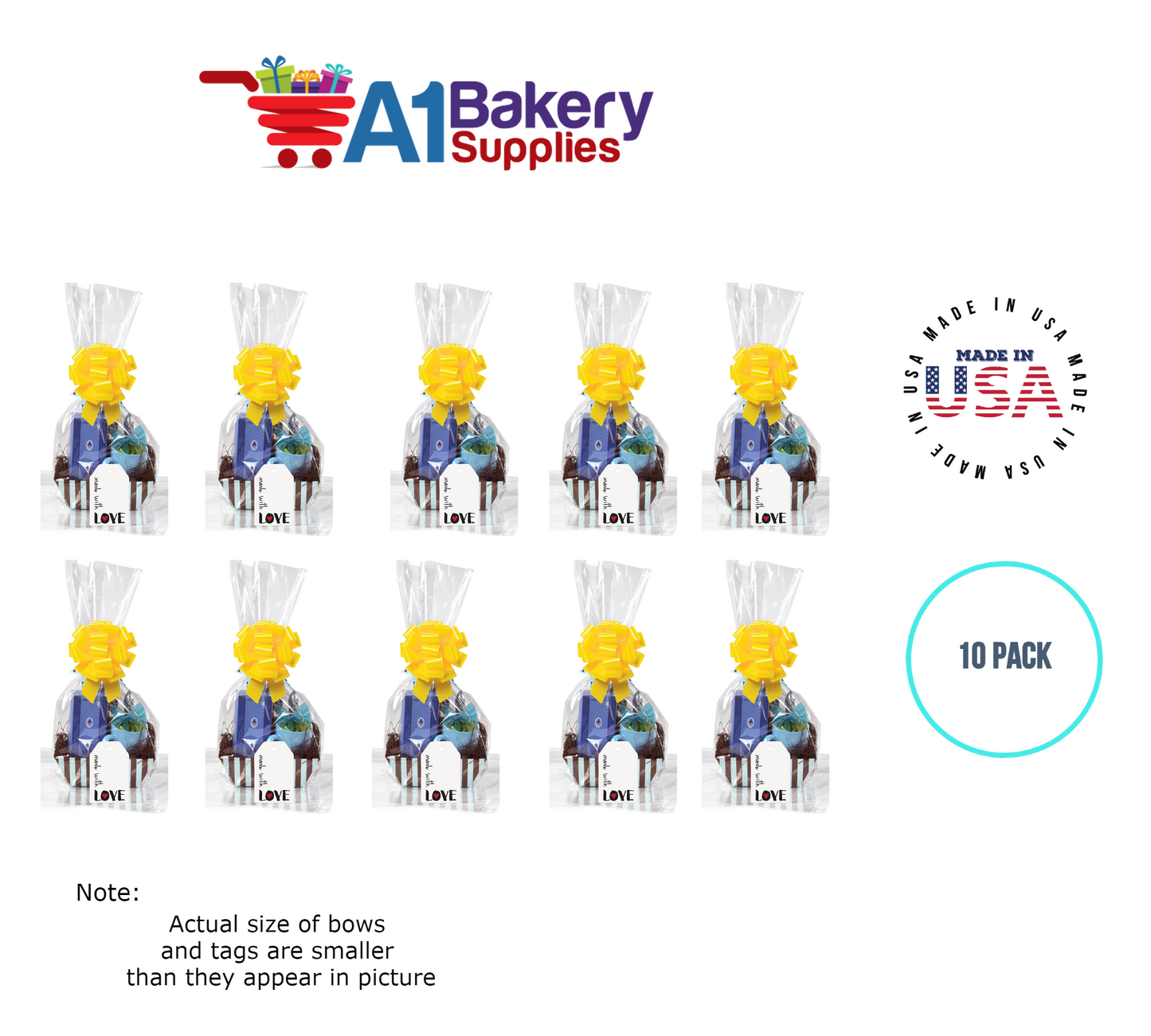 BOPP Sealable Cellophane Bags and Clear Gift Basket Wrap Packaging, 16 in x 24 in, Clear Cello Wrapping for Baby Shower, Wedding Party, or Event Giveaways, 10 Pack