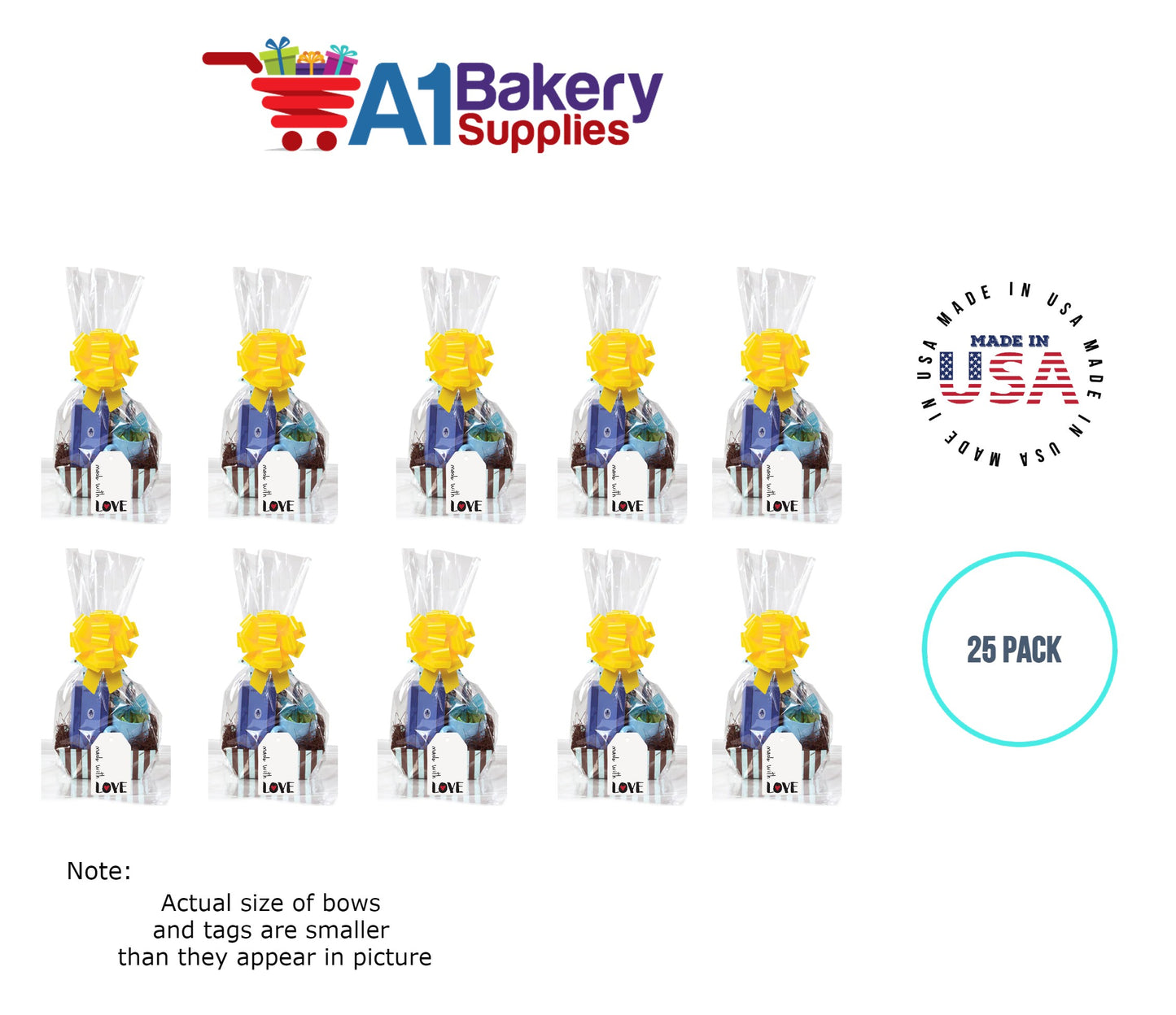 BOPP Sealable Cellophane Bags and Clear Gift Basket Wrap Packaging, 16 in x 24 in, Clear Cello Wrapping for Baby Shower, Wedding Party, or Event Giveaways, 25 Pack