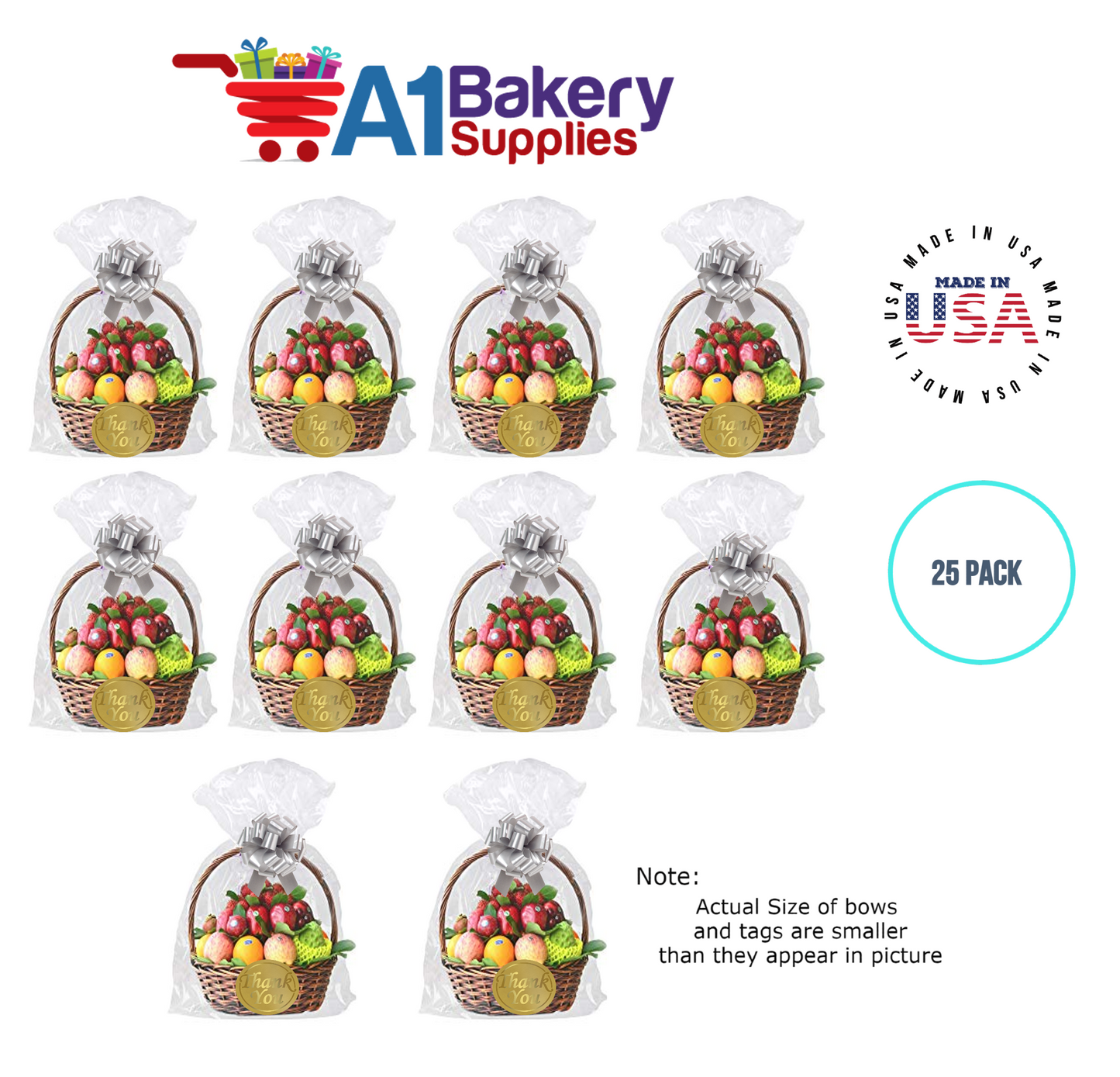 BOPP Sealable Cellophane Bags and Clear Gift Basket Wrap Packaging, 20 in x 30 in, Clear Cello Wrapping for Baby Shower, Wedding Party, or Event Giveaways, 25 Pack