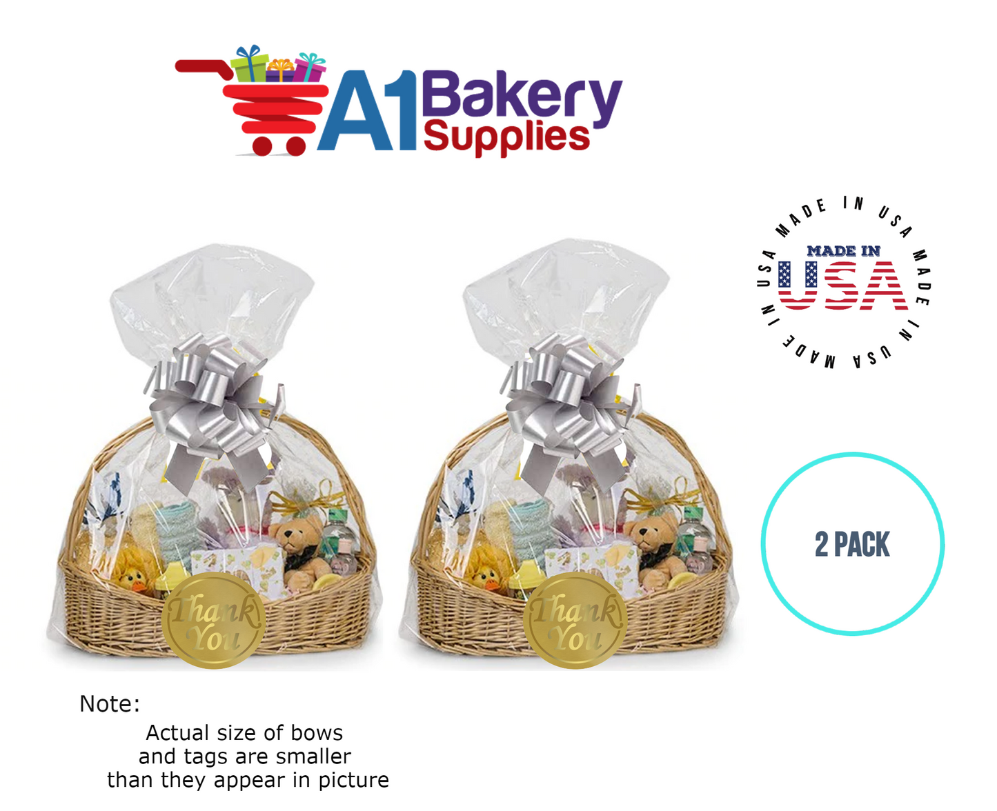 BOPP Sealable Cellophane Bags and Clear Gift Basket Wrap Packaging, 24 in x 30 in, Clear Cello Wrapping for Baby Shower, Wedding Party, or Event Giveaways, 2 Pack