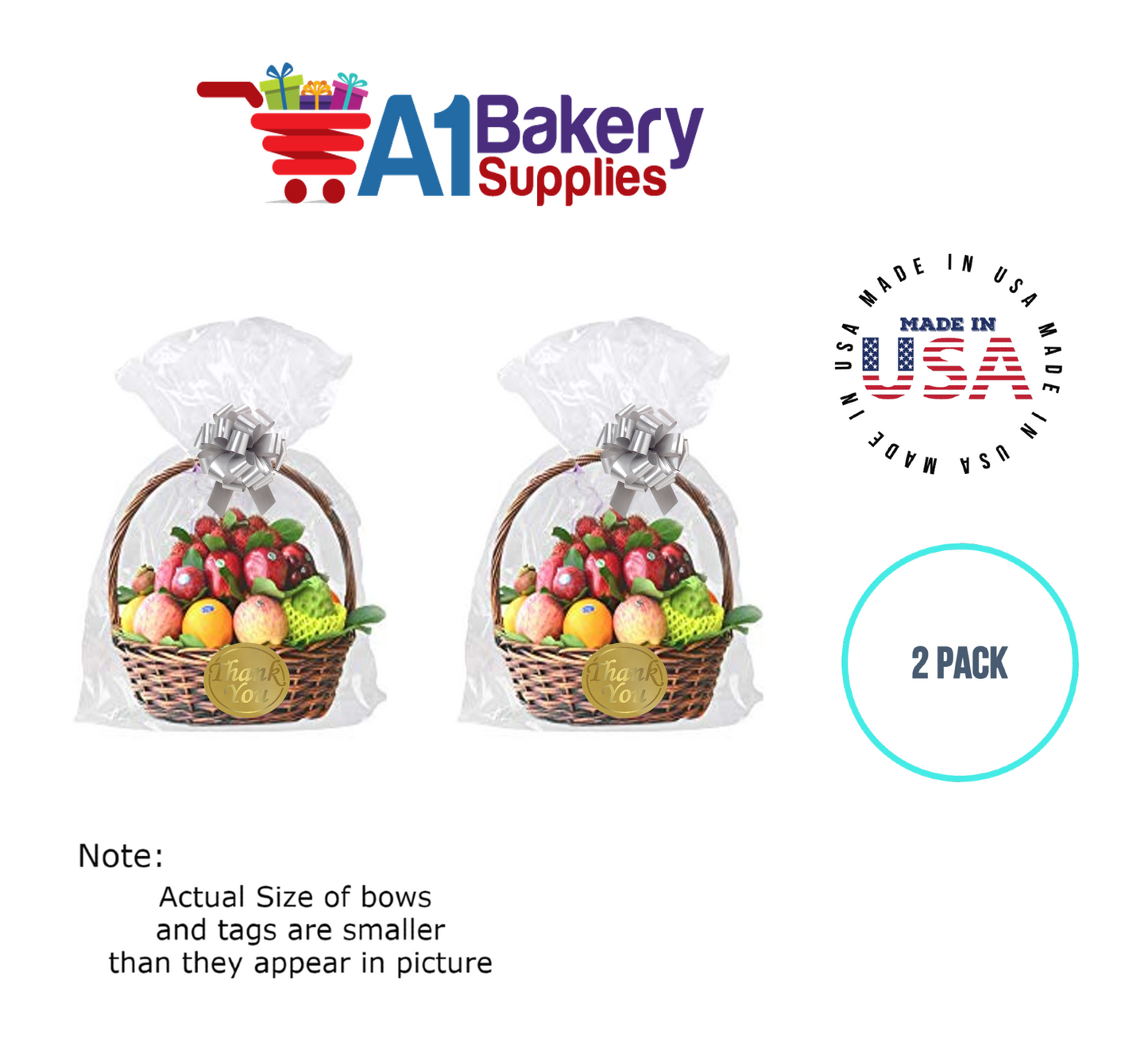 BOPP Sealable Cellophane Bags and Clear Gift Basket Wrap Packaging, 20 in x 30 in, Clear Cello Wrapping for Baby Shower, Wedding Party, or Event Giveaways, 2 Pack