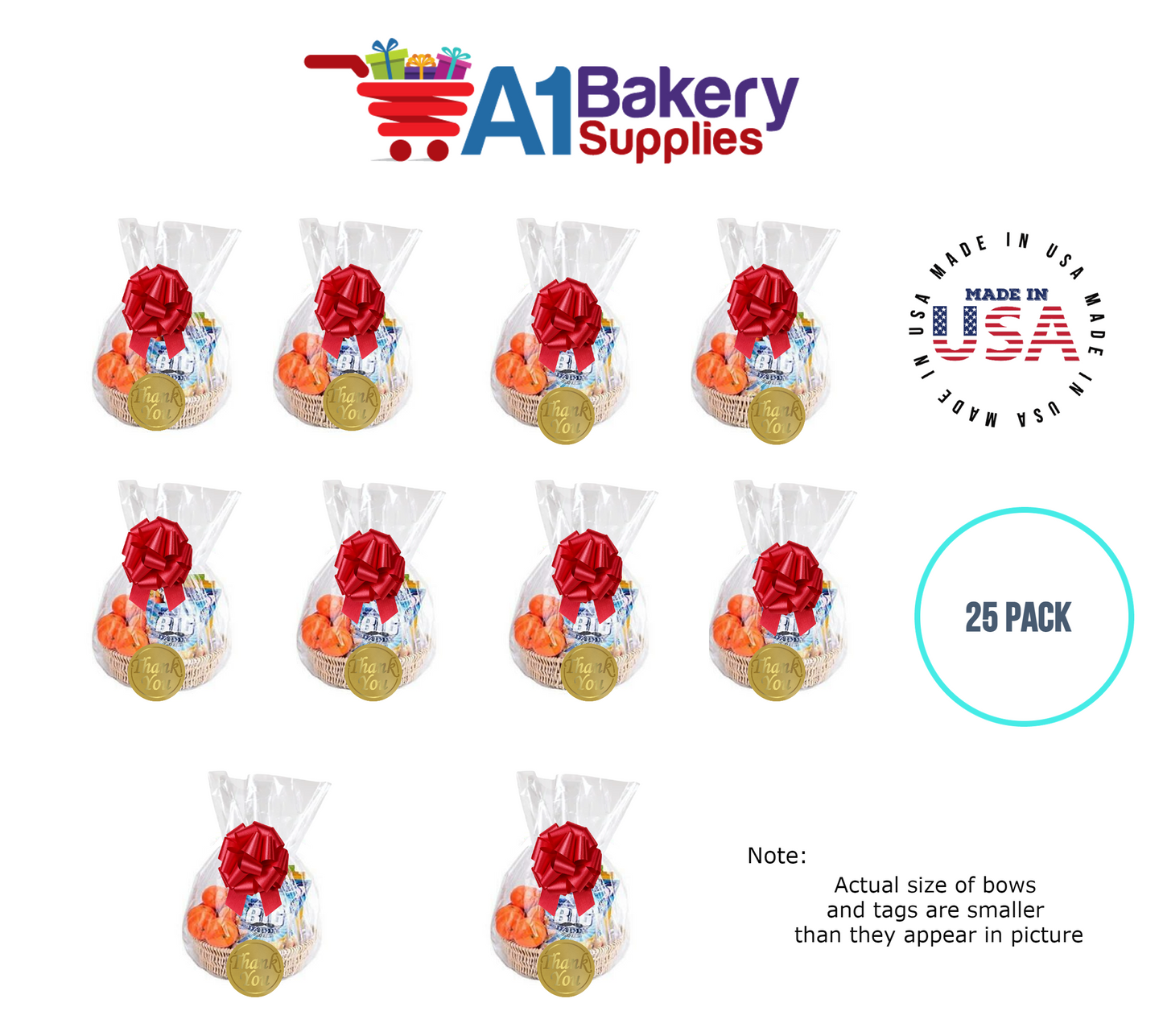 BOPP Sealable Cellophane Bags and Clear Gift Basket Wrap Packaging, 18 in x 30 in, Clear Cello Wrapping for Baby Shower, Wedding Party, or Event Giveaways, 25 Pack