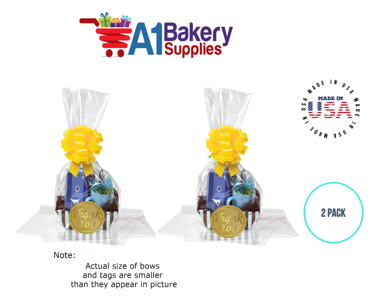 BOPP Sealable Cellophane Bags and Clear Gift Basket Wrap Packaging, 16 in x 24 in, Clear Cello Wrapping for Baby Shower, Wedding Party, or Event Giveaways, 2 Pack