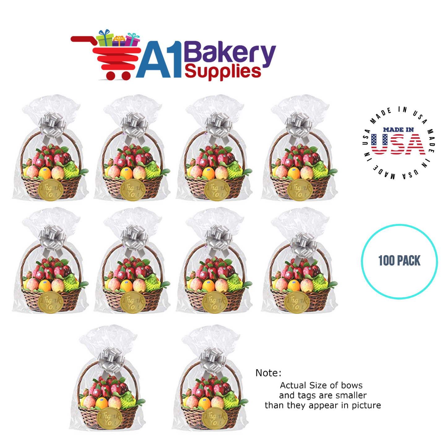 BOPP Sealable Cellophane Bags and Clear Gift Basket Wrap Packaging, 20 in x 30 in, Clear Cello Wrapping for Baby Shower, Wedding Party, or Event Giveaways, 100 Pack