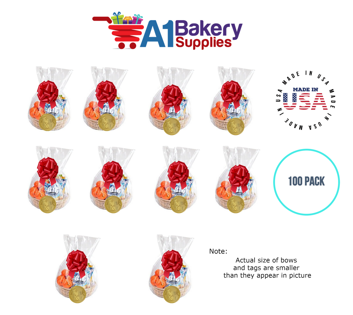 BOPP Sealable Cellophane Bags and Clear Gift Basket Wrap Packaging, 18 in x 30 in, Clear Cello Wrapping for Baby Shower, Wedding Party, or Event Giveaways, 100 Pack