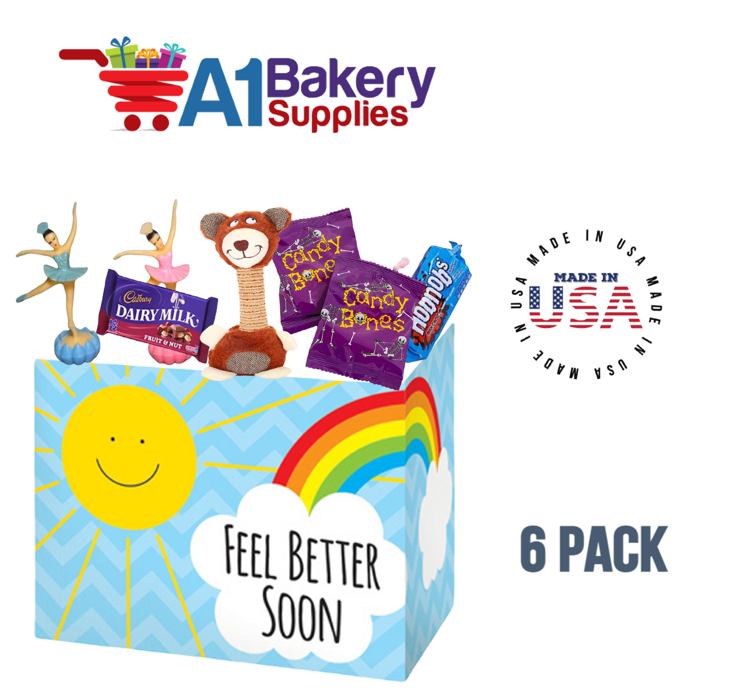 Feel Better Sunshine Basket Box, Theme Gift Box, Large 10.25 (Length) x 6 (Width) x 7.5 (Height), 6 Pack