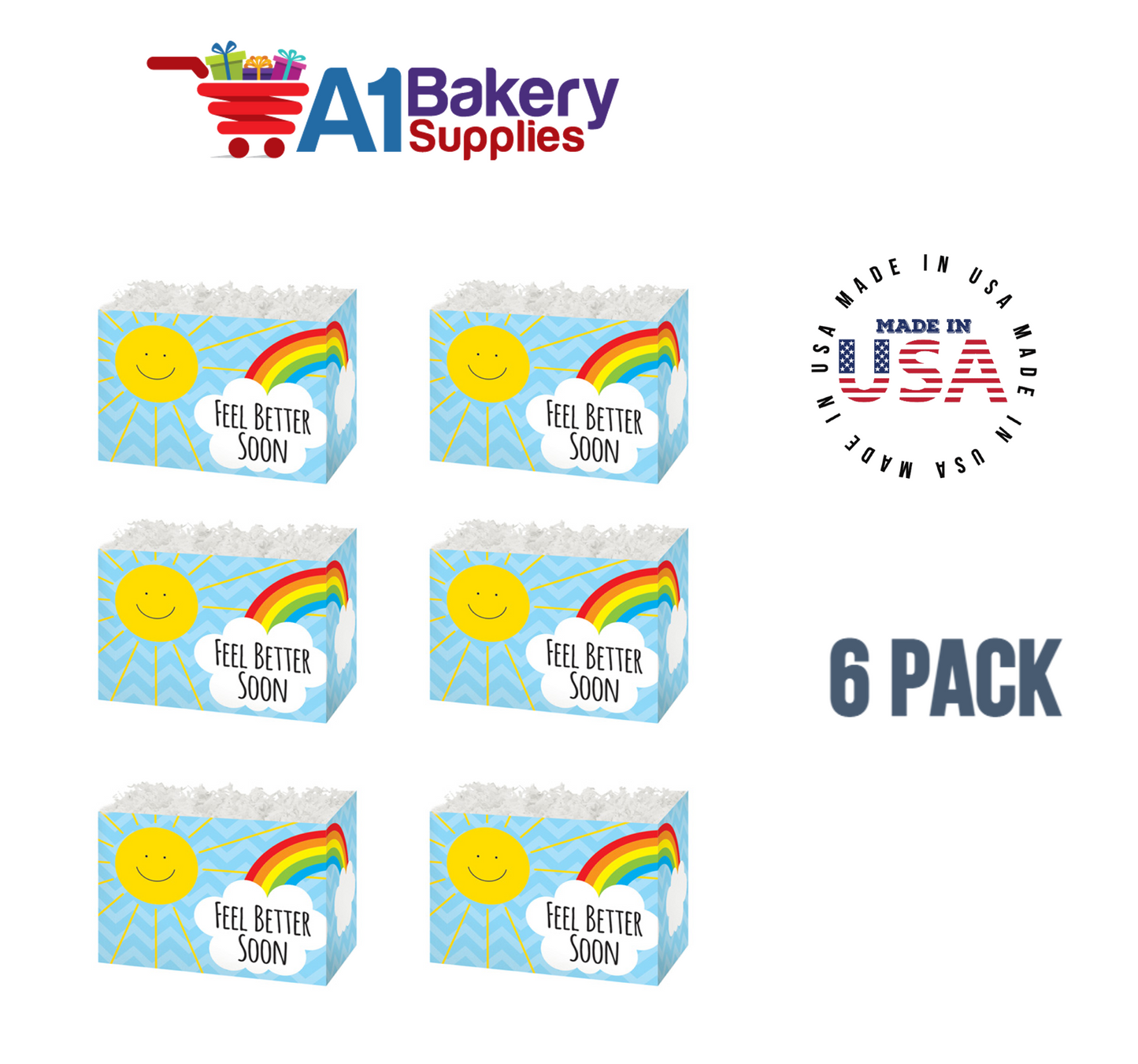 Feel Better Sunshine Basket Box, Theme Gift Box, Small 6.75 (Length) x 4 (Width) x 5 (Height), 6 Pack