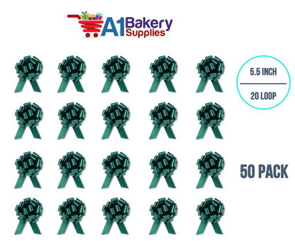 A1BakerySupplies 50 Pieces Pull Bow for Gift Wrapping Gift Bows Pull Bow With Ribbon for Wedding Gift Baskets, 5.5 Inch 20 Loop in Hunter Green Color