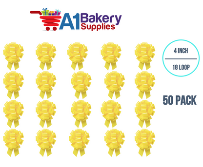 A1BakerySupplies 50 Pieces Pull Bow for Gift Wrapping Gift Bows Pull Bow With Ribbon for Wedding Gift Baskets, 4 Inch 18 Loop Yellow Daffodil Flora Satin Color
