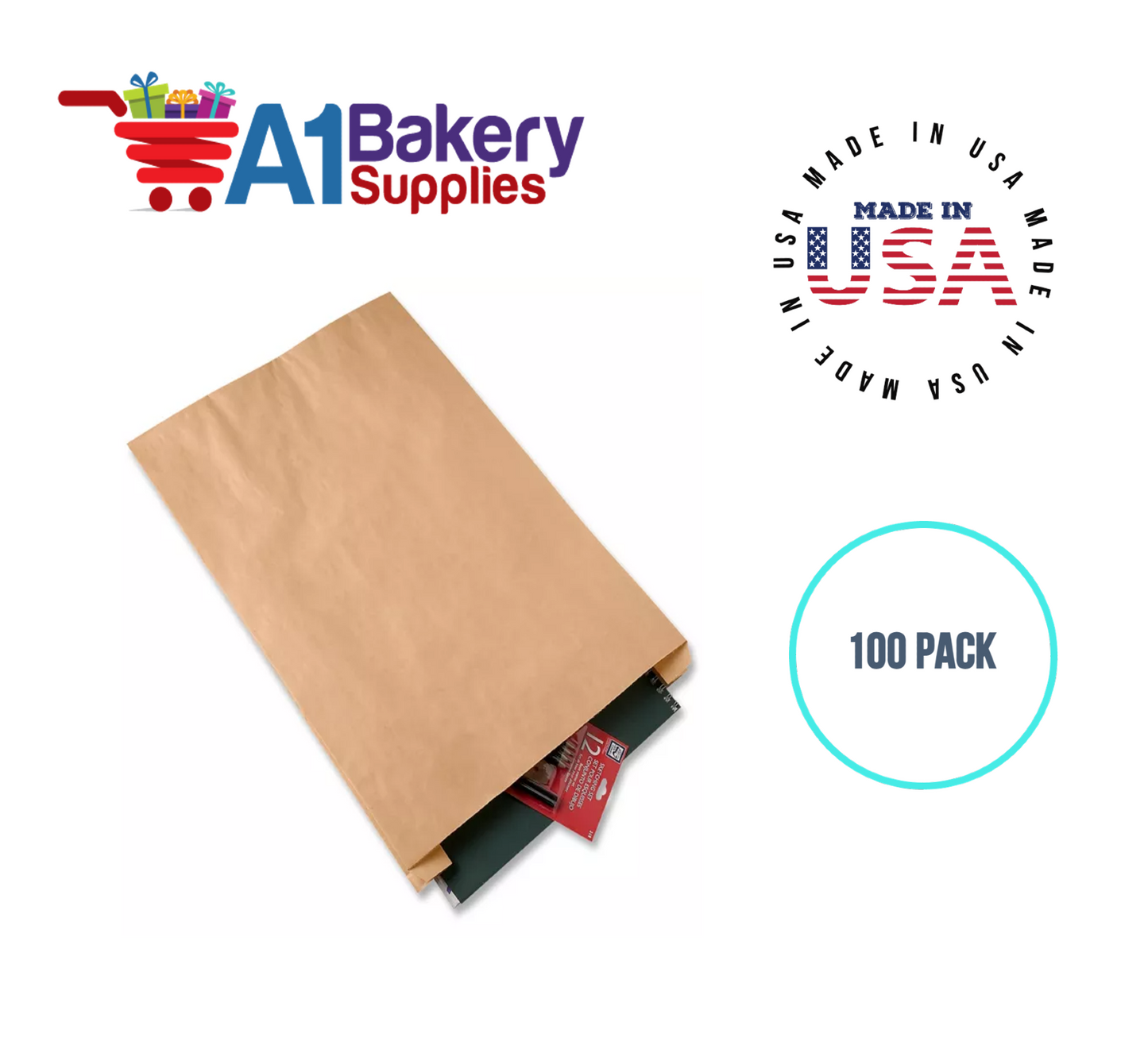 Kraft Flat Merchandise Bags, Small, 100 Pack - 6-1/4"x9-1/4"