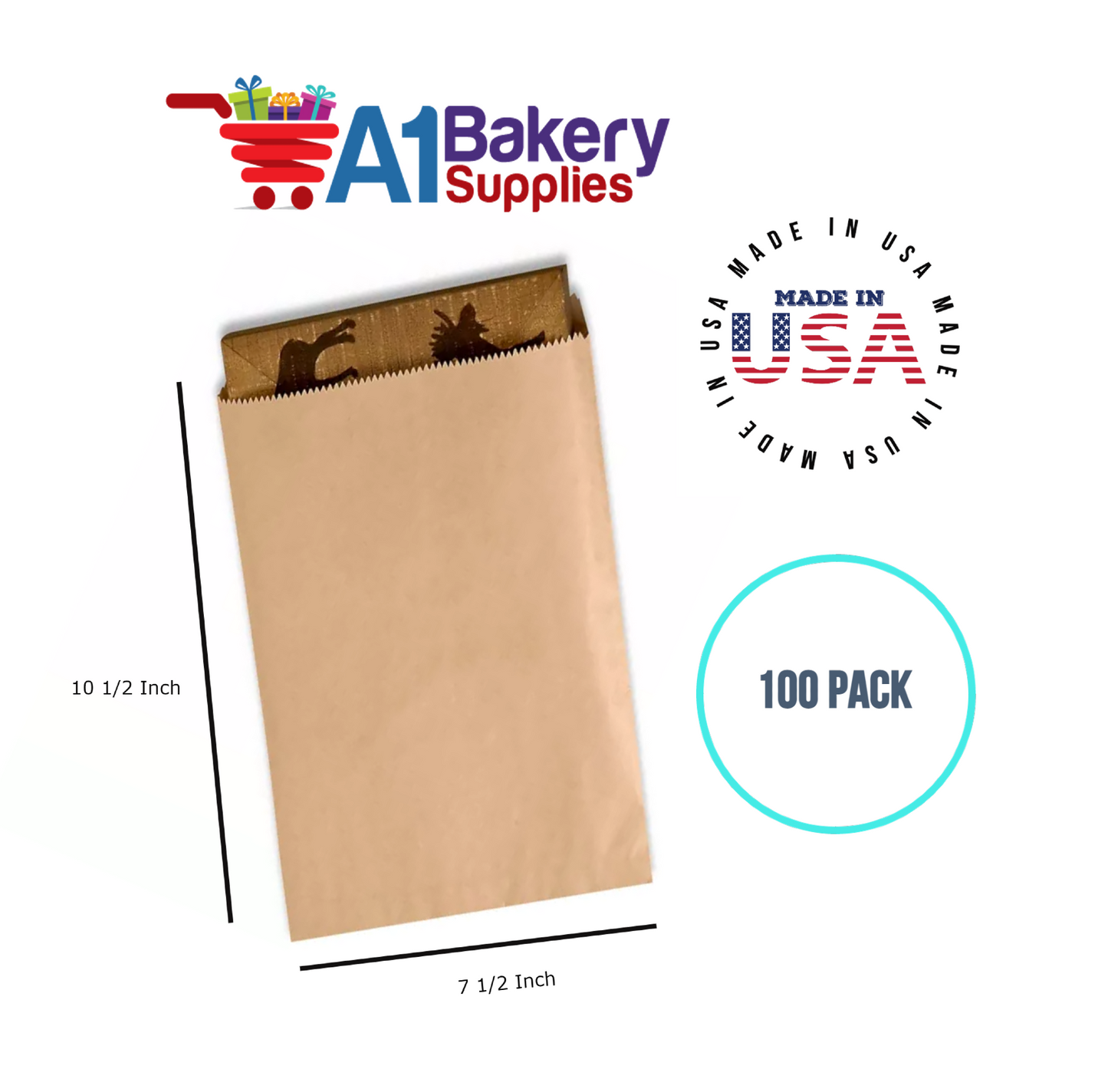 Kraft Flat Merchandise Bags, Small, 100 Pack - 7-1/2"x10-1/2"