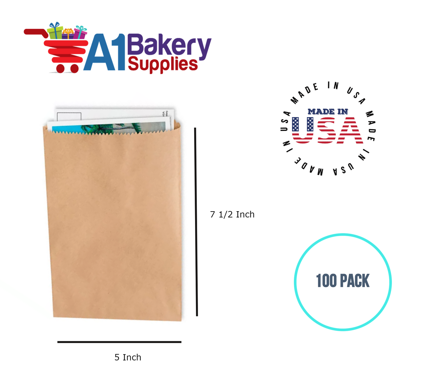 Kraft Flat Merchandise Bags, Small, 100 Pack - 5"x7-1/2"