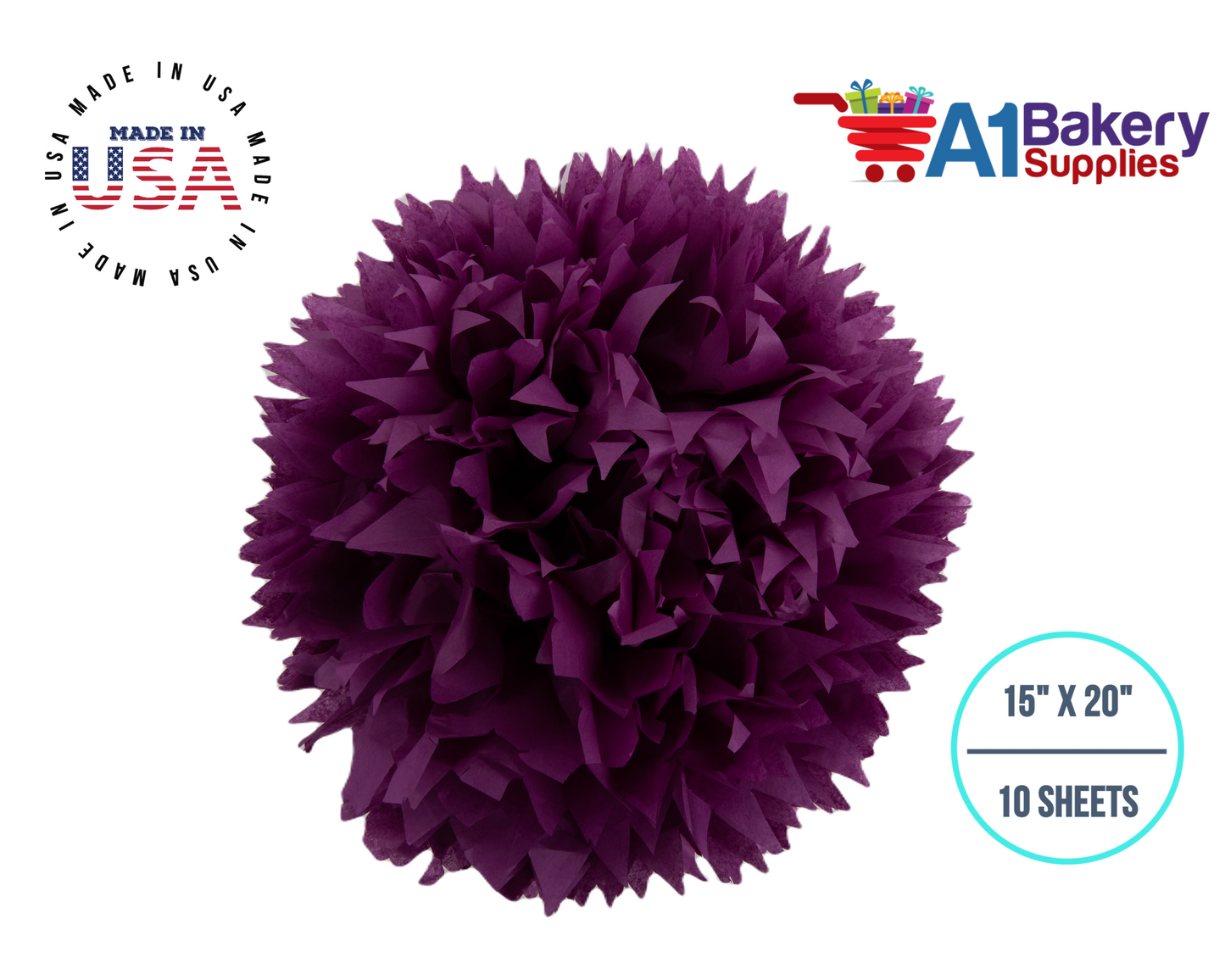 Plum Tissue Paper Squares, Bulk 10 Sheets, Premium Gift Wrap and Art Supplies for Birthdays, Holidays, or Presents by A1BakerySupplies, Small 15 Inch x 20 Inch