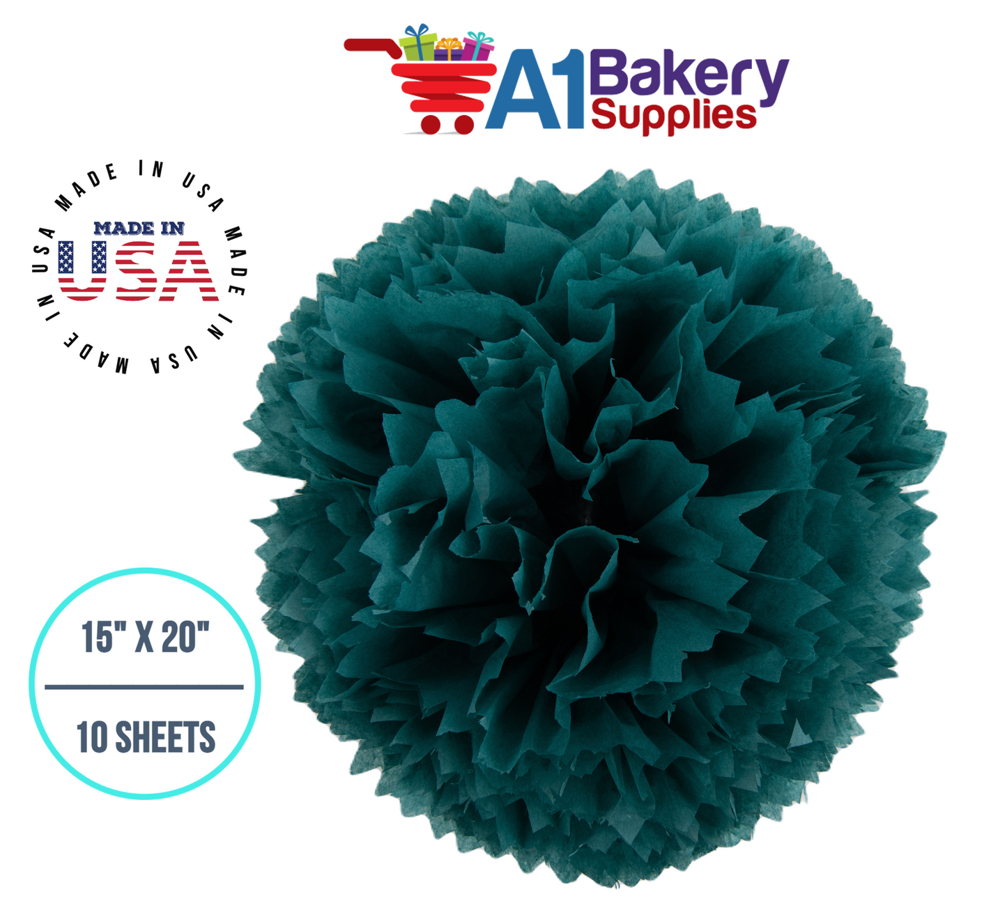 Teal Tissue Paper Squares, Bulk 10 Sheets, Premium Gift Wrap and Art Supplies for Birthdays, Holidays, or Presents by A1BakerySupplies, Small 15 Inch x 20 Inch