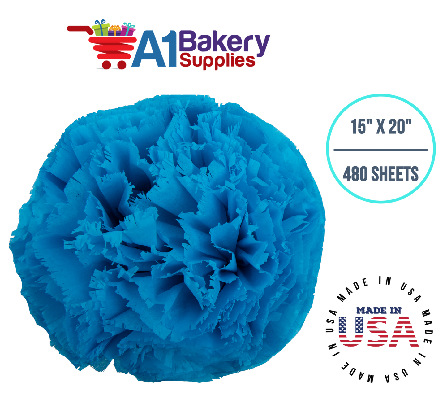 Turquoise Blue Tissue Paper Squares, Bulk 480 Sheets, Premium Gift Wrap and Art Supplies for Birthdays, Holidays, or Presents by A1BakerySupplies, Large 15 Inch x 20 Inch