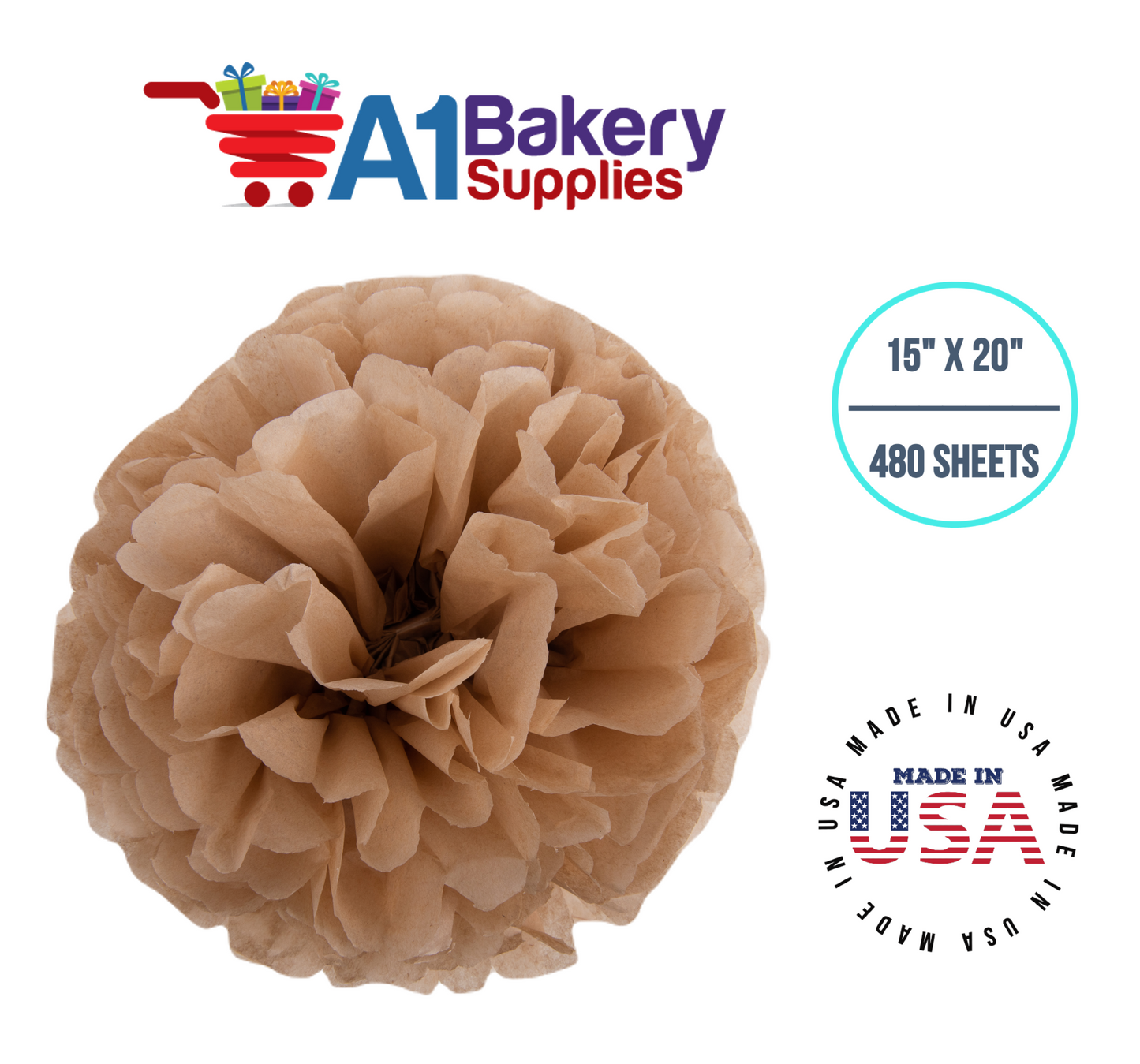 Desert Tan  Tissue Paper Squares, Bulk 480 Sheets, Premium Gift Wrap and Art Supplies for Birthdays, Holidays, or Presents by A1BakerySupplies, Large 15 Inch x 20 Inch