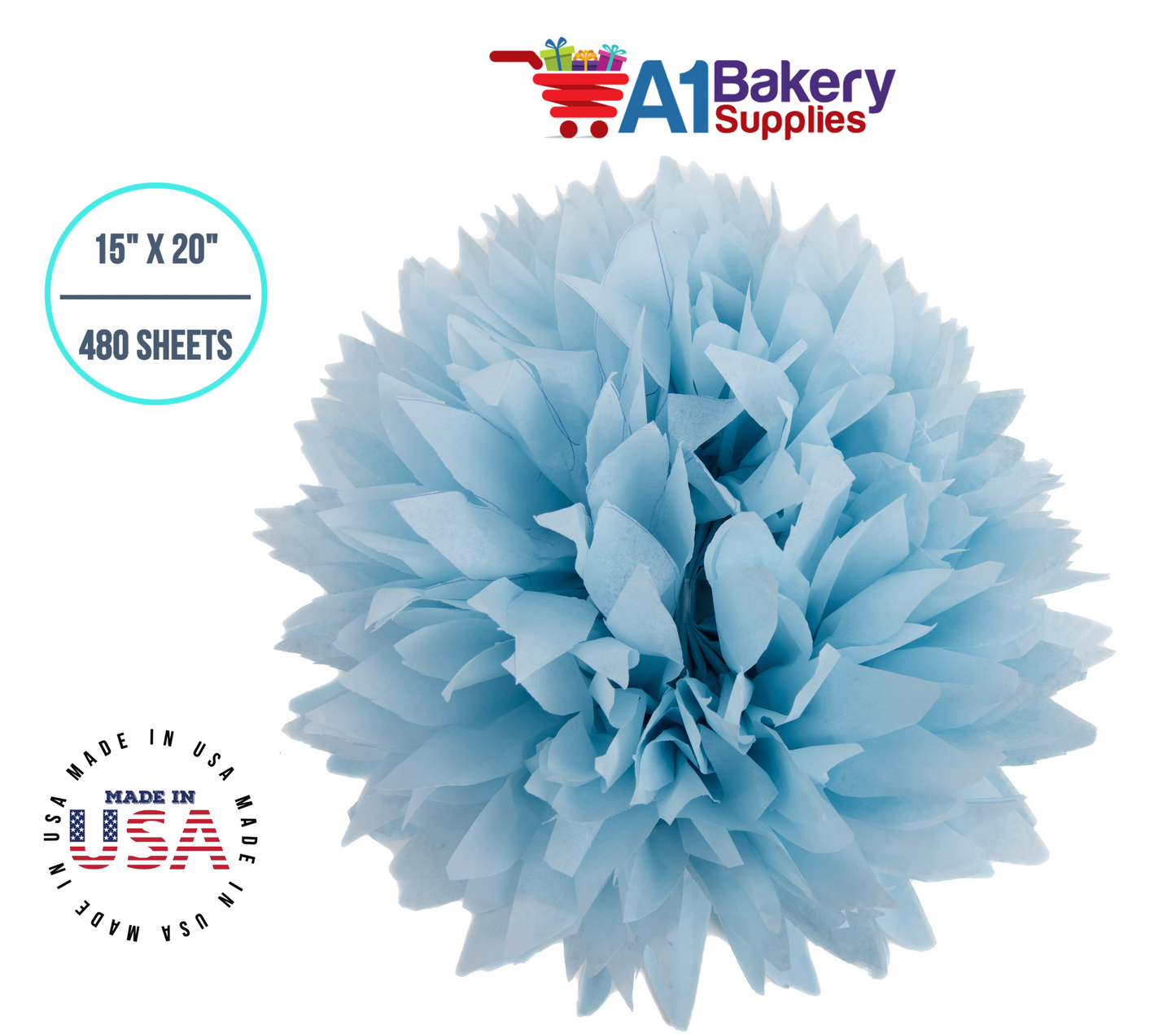 Light Blue Tissue Paper Squares, Bulk 480 Sheets, Premium Gift Wrap and Art Supplies for Birthdays, Holidays, or Presents by A1BakerySupplies, Large 15 Inch x 20 Inch