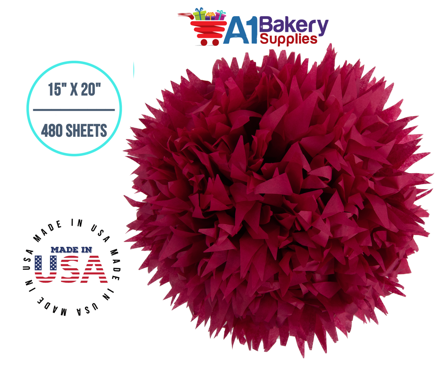 Cranberry Color Tissue Paper 15 Inch x 20 Inch - 480 Sheets