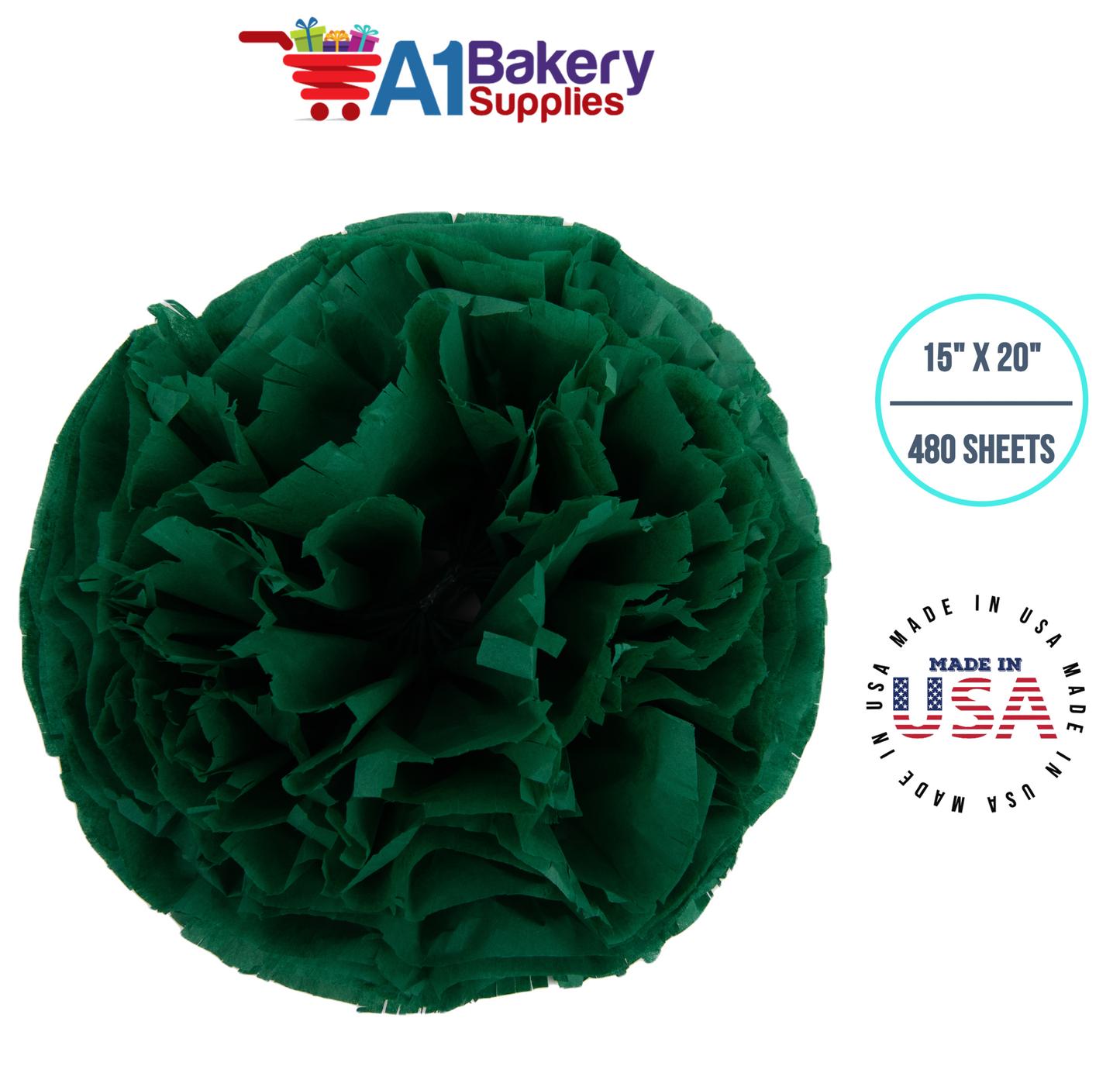 Emerald Green Tissue Paper Squares, Bulk 480 Sheets, Premium Gift Wrap and Art Supplies for Birthdays, Holidays, or Presents by A1BakerySupplies, Large 15 Inch x 20 Inch