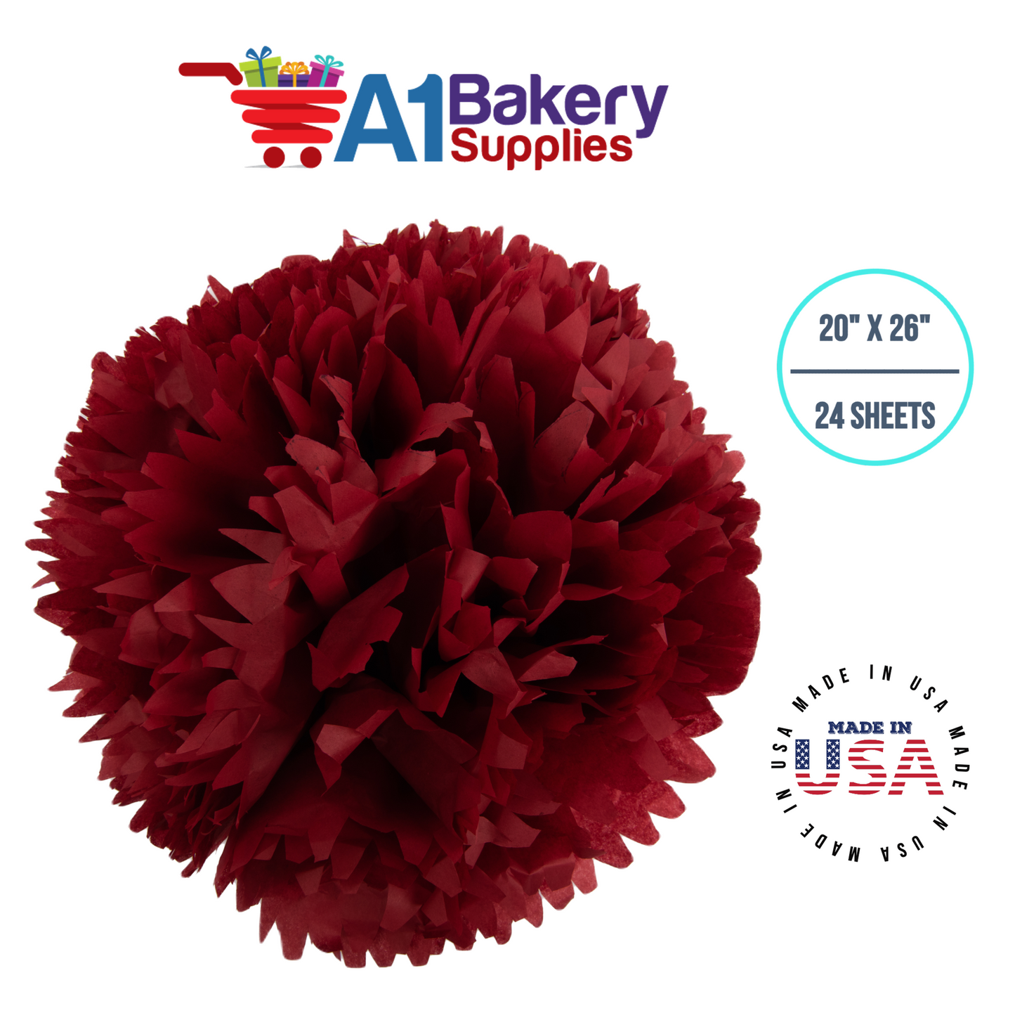 Scarlet Red Tissue Paper Squares, Bulk 24 Sheets, Premium Gift Wrap and Art Supplies for Birthdays, Holidays, or Presents by A1BakerySupplies, Small 20 Inch x 26 Inch