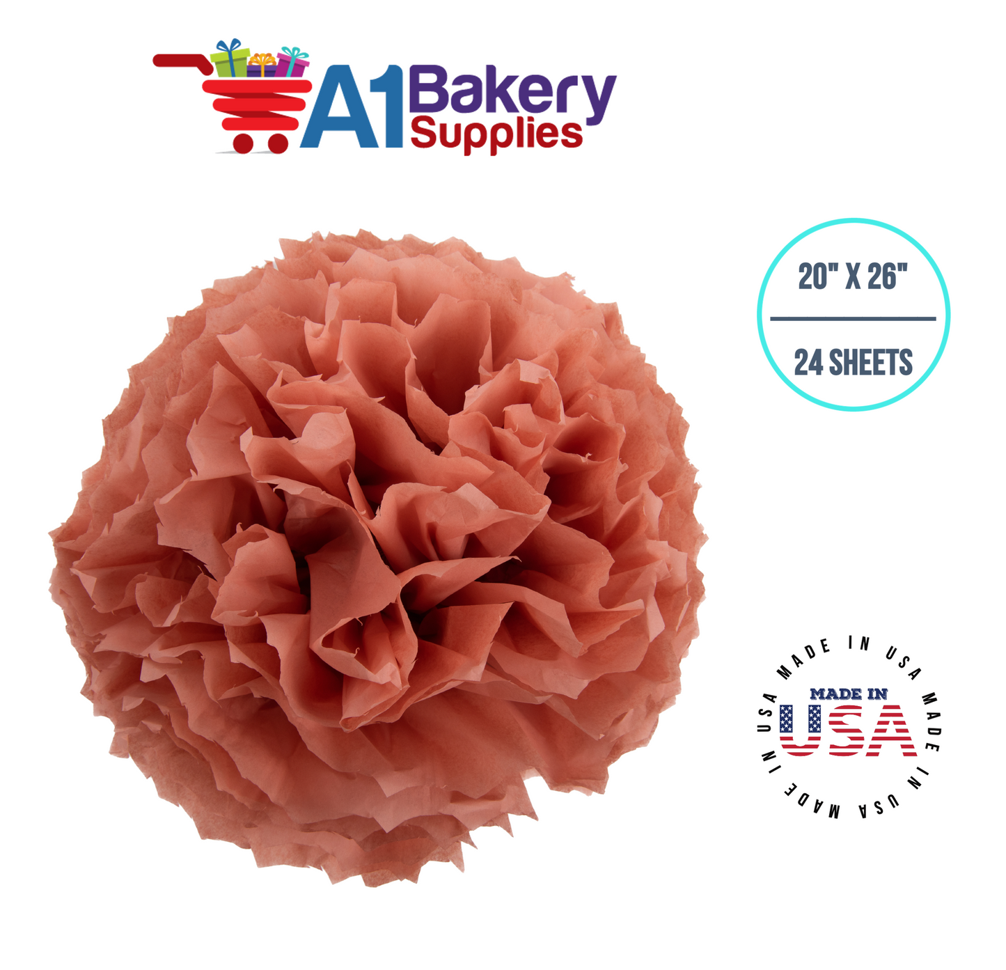 Terra Cotta Tissue Paper Squares Bulk  24 Sheets Premium Gift Wrap and Art Supplies for Birthdays Holidays or Presents by A1 Bakery Supplies Small 20 Inch x 26 Inch