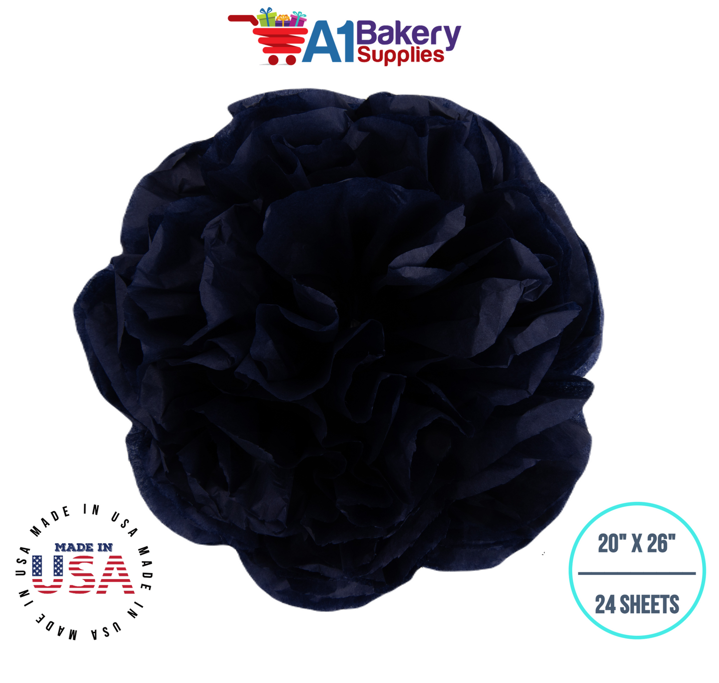Black Tissue Paper Squares, Bulk 24 Sheets, Premium Gift Wrap and Art Supplies for Birthdays, Holidays, or Presents by A1BakerySupplies, Small 20 Inch x 26 Inch