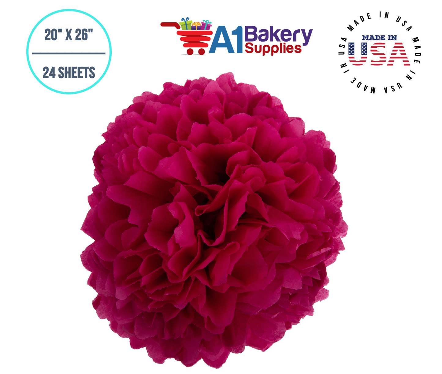 HotPink Tissue Paper Squares, Bulk 24 Sheets, Premium Gift Wrap and Art Supplies for Birthdays, Holidays, or Presents by A1BakerySupplies, Small 20 Inch x 26 Inch