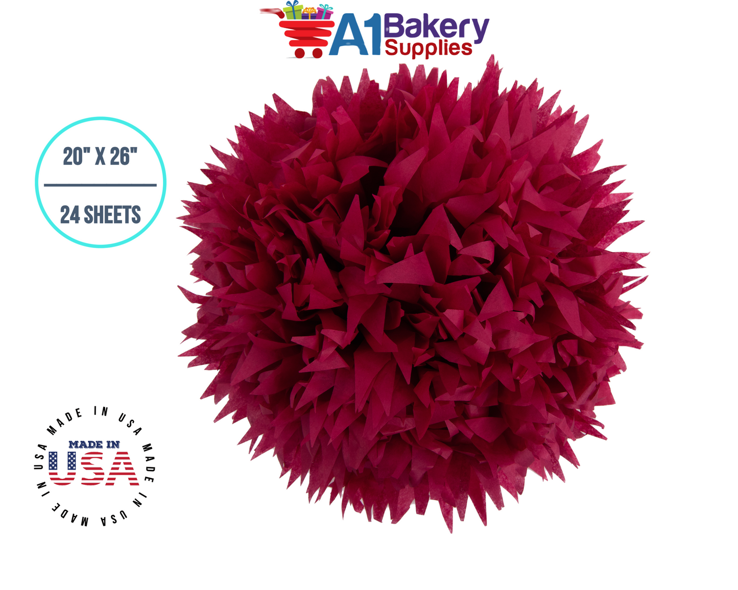 Cranberry Tissue Paper Squares, Bulk 24 Sheets, Premium Gift Wrap and Art Supplies for Birthdays, Holidays, or Presents by A1BakerySupplies, Small 20 Inch x 26 Inch