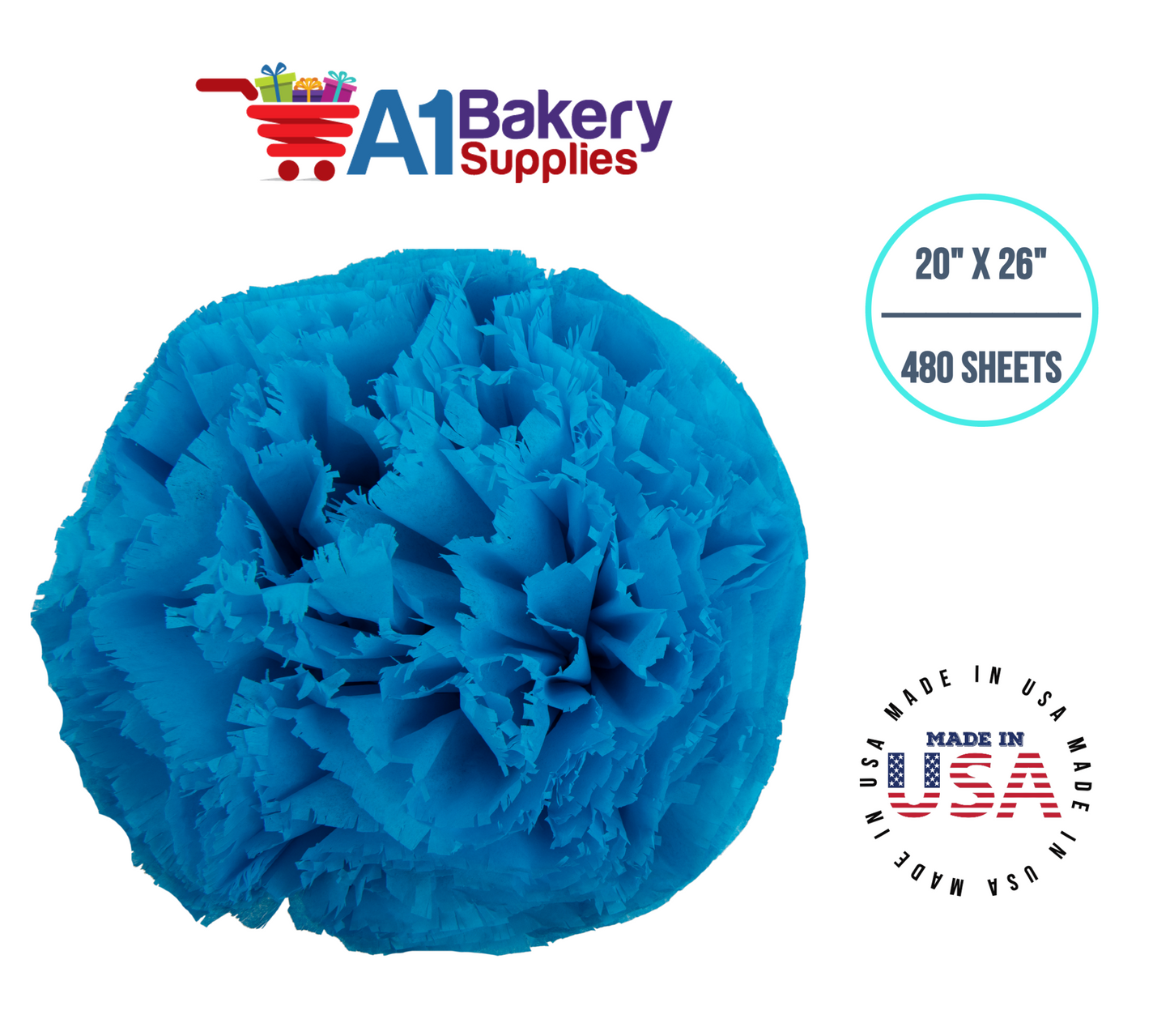 Turquoise Blue Tissue Paper Squares, Bulk 480 Sheets, Premium Gift Wrap and Art Supplies for Birthdays, Holidays, or Presents by A1BakerySupplies, Large 20 Inch x 26 Inch