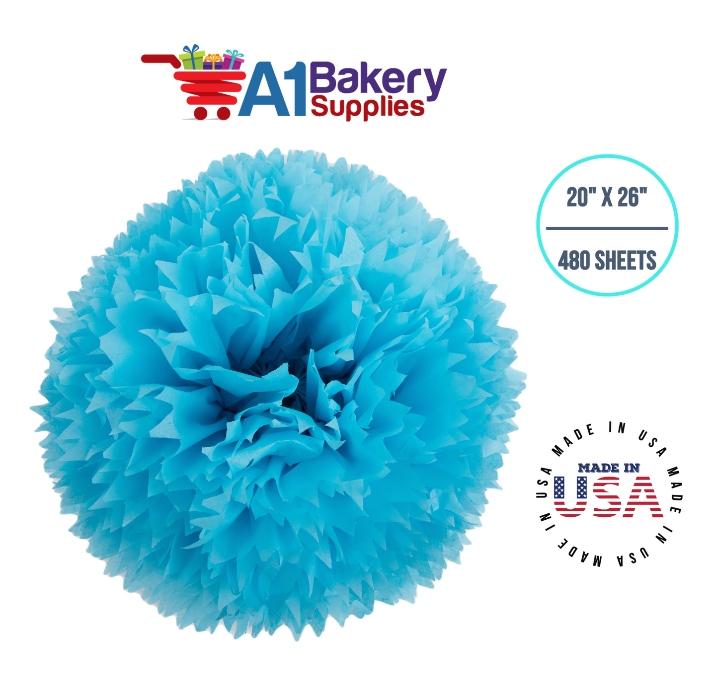 Oxford Blue Tissue Paper Squares, Bulk 480 Sheets, Premium Gift Wrap and Art Supplies for Birthdays, Holidays, or Presents by A1BakerySupplies, Large 20 Inch x 26 Inch